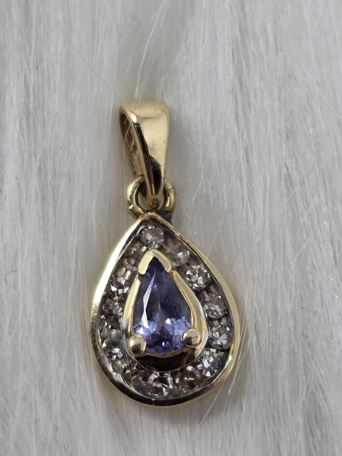 The Unbranded Brand 14k Gold Tanzanite Diamond Halo Pendant Pear Shape Size ONE SIZE - 2 Thumbnail