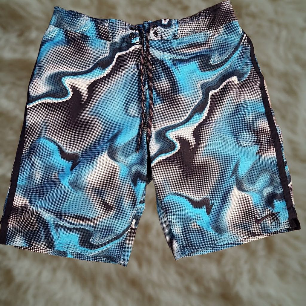 Nike NIKE Board Shorts Large Swim Trunks Blue Drawstring front Men's Sz Size US 33 - 1 Thumbnail