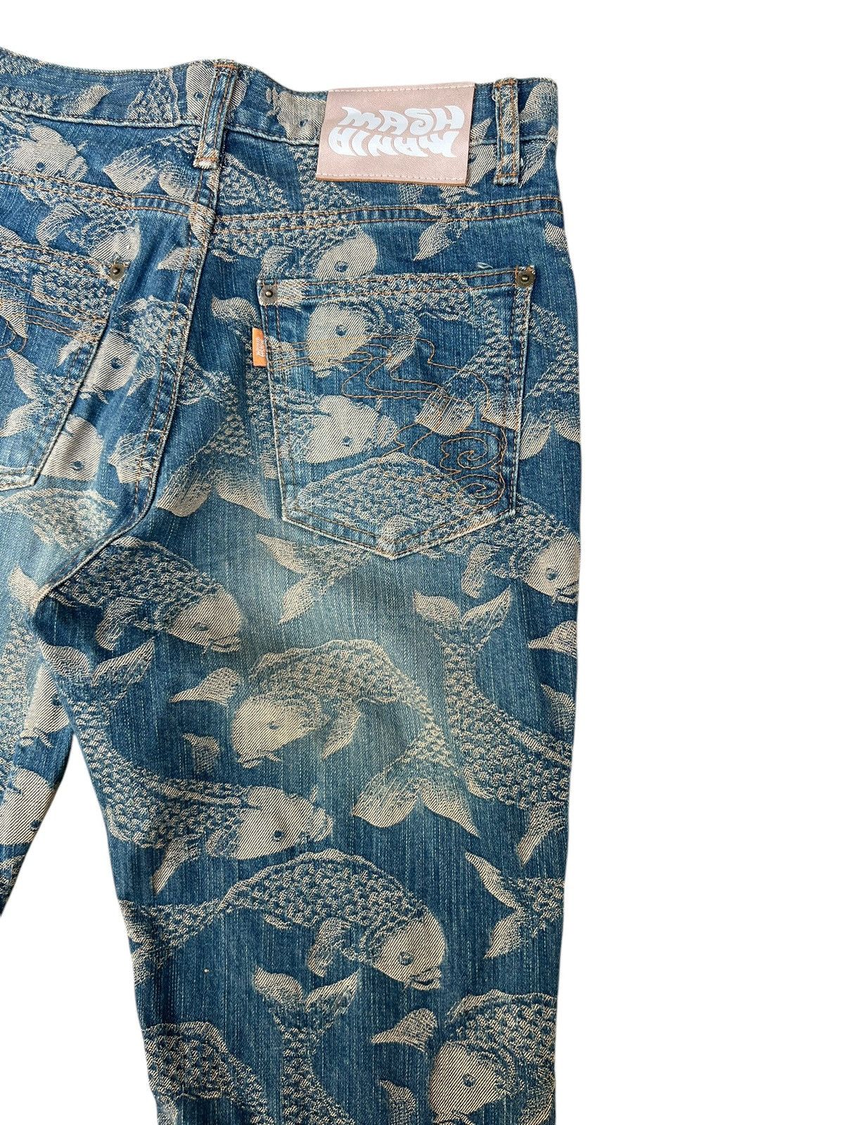 Karakuri Tamashii Mud Mash Mania Japan Embroidery Koi Fish Denim Flare Jeans Size US 29 - 16 Thumbnail