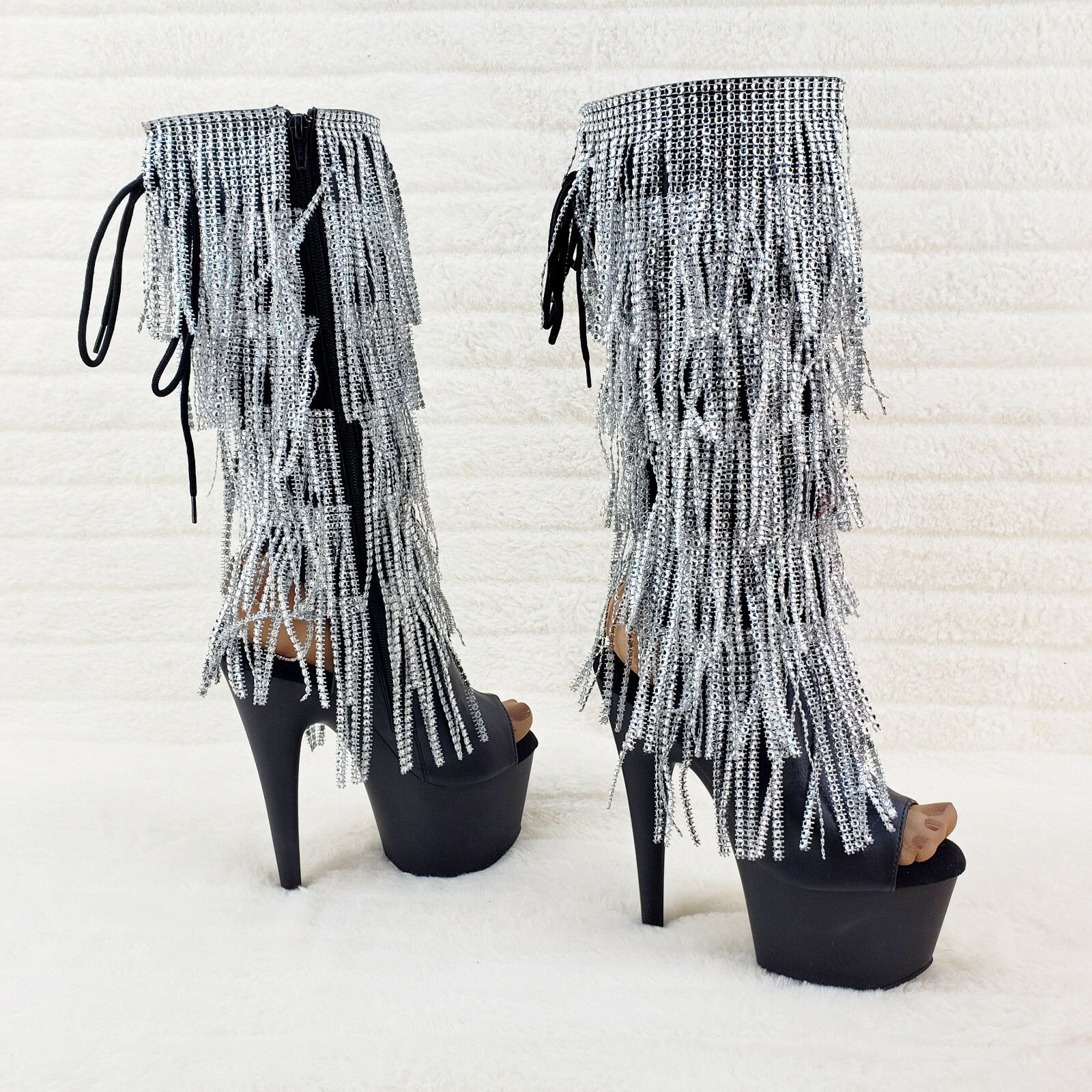 Other Adore 2024 Silver Fringe Black Platform 7" High Heel Fringe Size US 9 / IT 39 - 1 Thumbnail