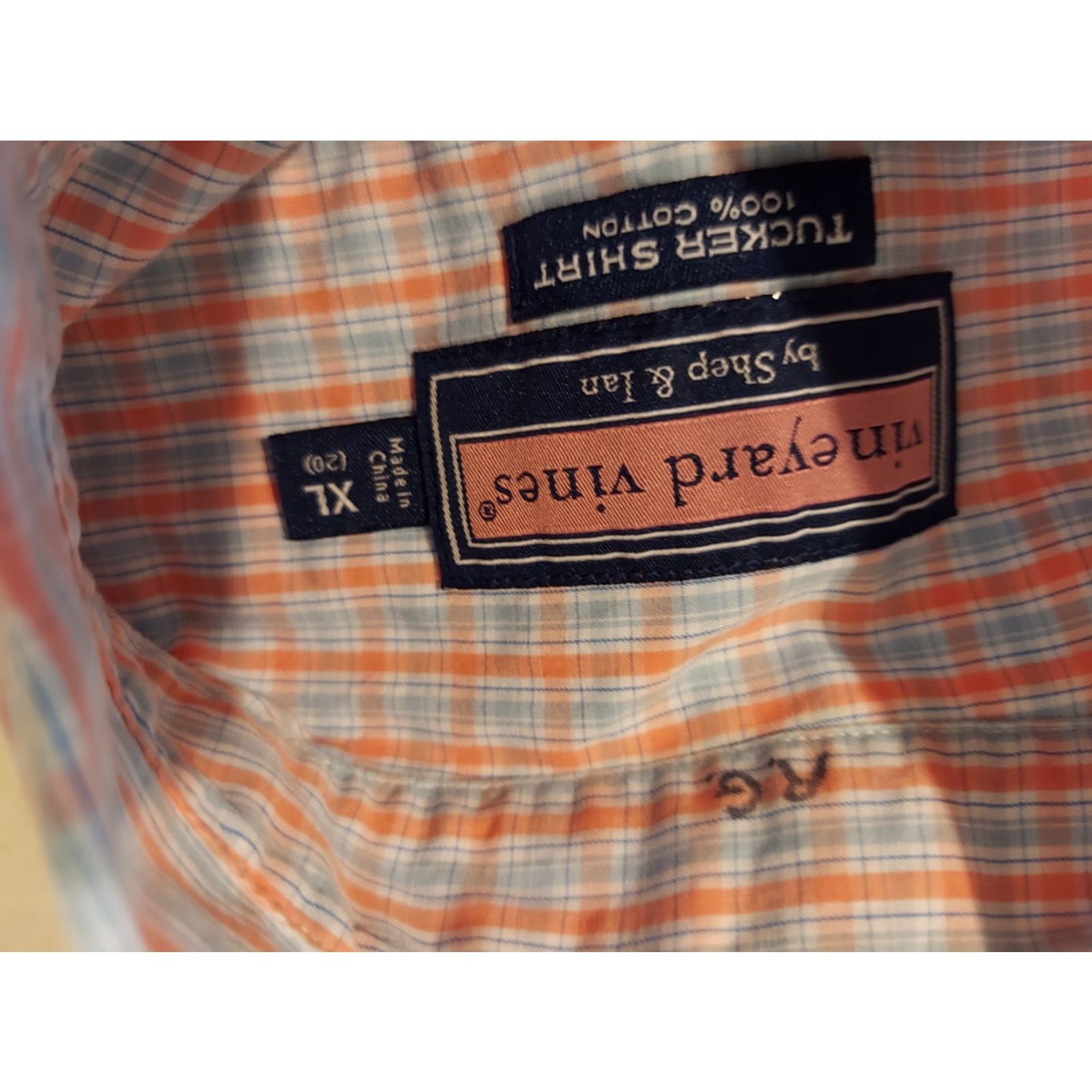 Vineyard Vines Vineyard Vines Shirt XL Men Button-Up Long Sleeve Linen Orange Blue Cotton Dress Shirt Size 46R - 3 Thumbnail