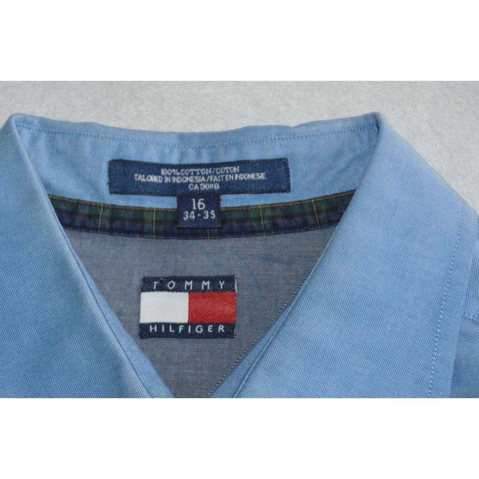 Tommy Hilfiger Tommy Hilfiger Dress Shirt Mens Blue 16 34/35 100% Cotton Button-Down Collar Classic Size 42R - 2 Thumbnail