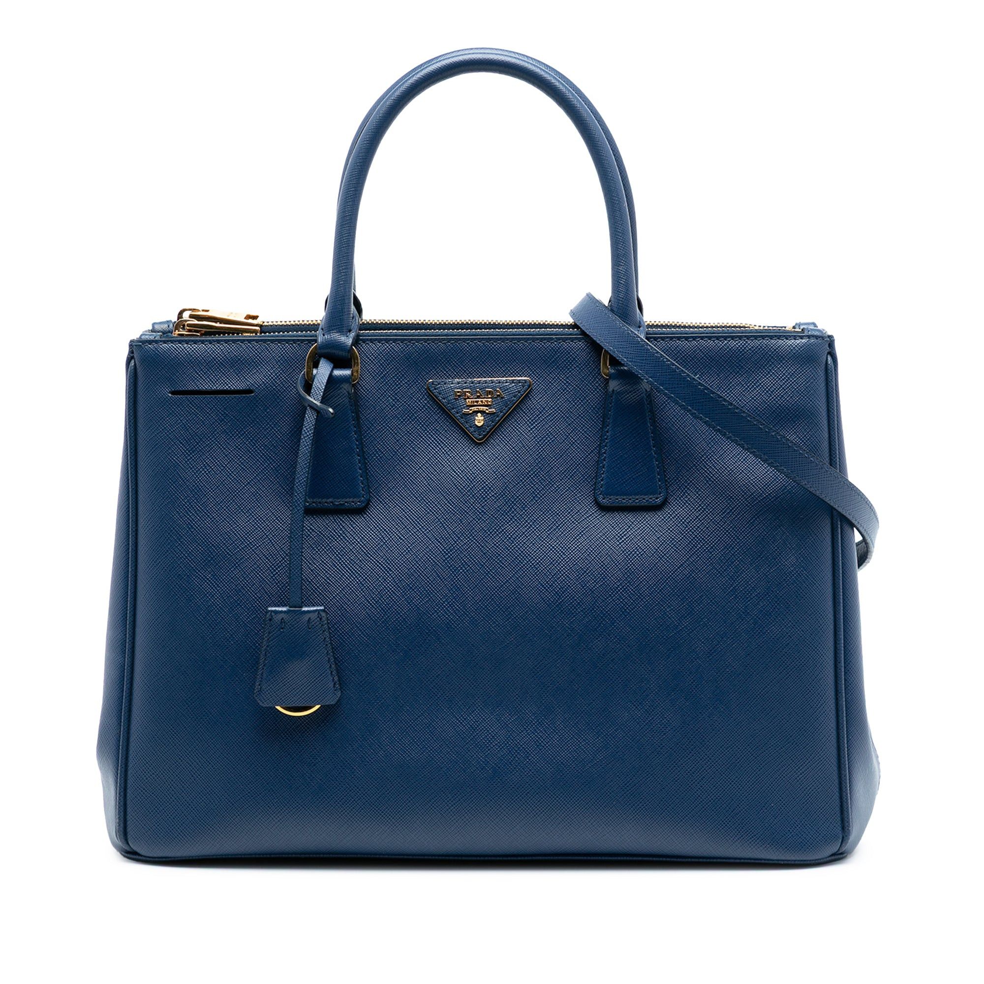 Prada Medium Saffiano Lux Galleria Double Zip Satchel in Blue, Women's