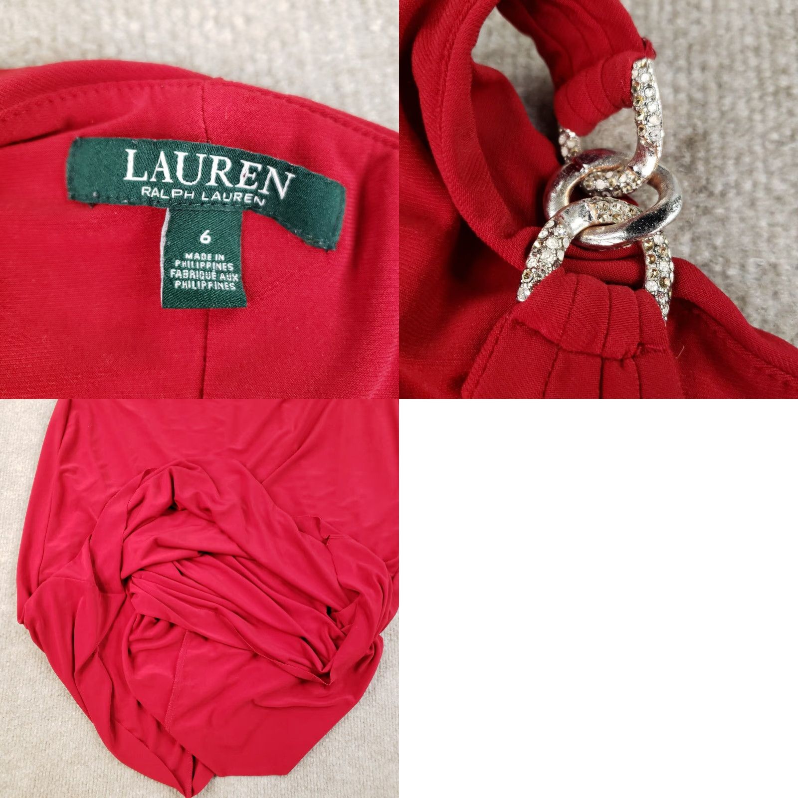 Ralph Lauren Lauren Ralph Lauren Hollynn Dress Sz 6 Red Embellished Sleeveless Ruched Stretch Size M / US 6-8 / IT 42-44 - 8 Thumbnail