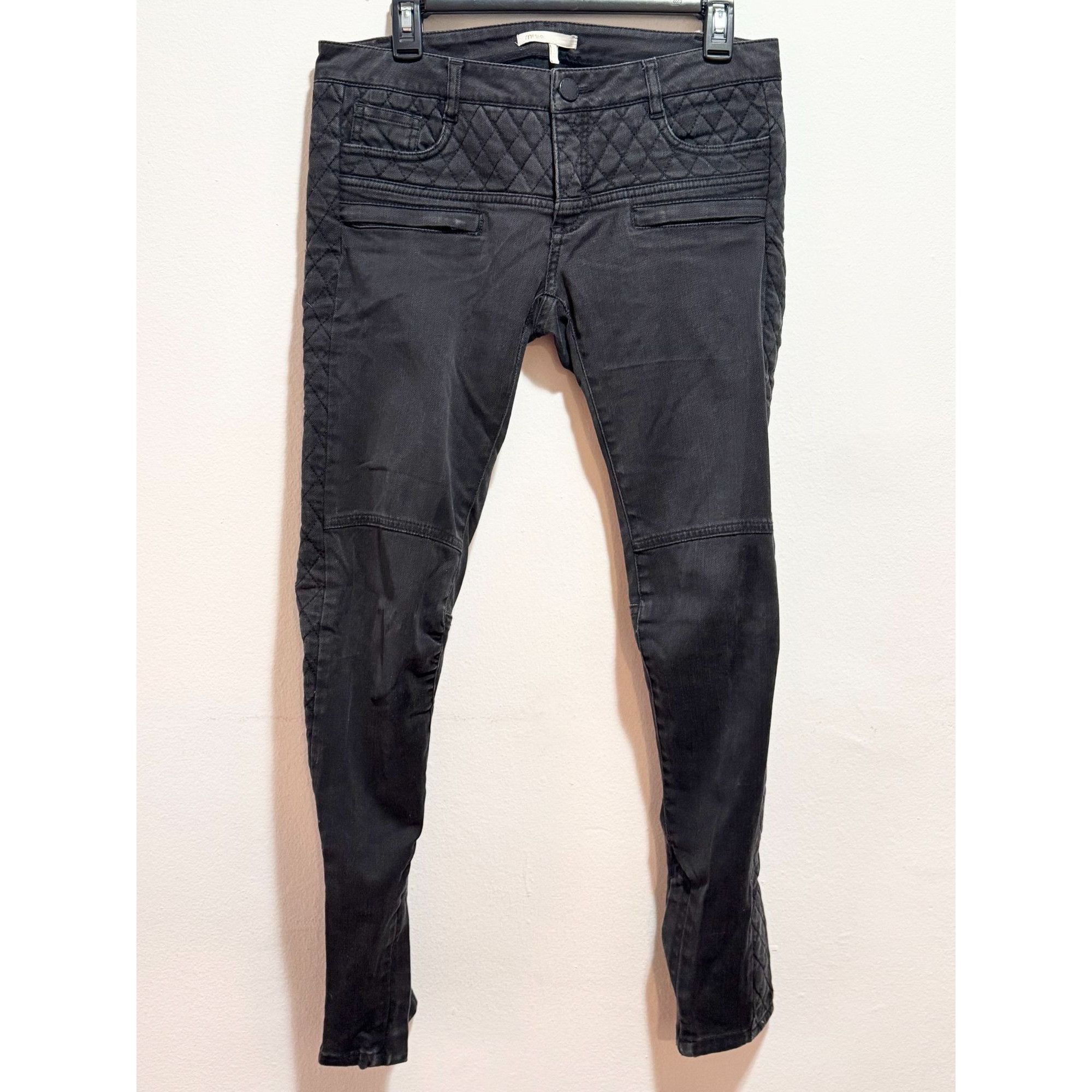 Maje Maje Black Denim Stitched Moto Zipper Jeans Size 40 Size 40" / US 18 - 3 Thumbnail