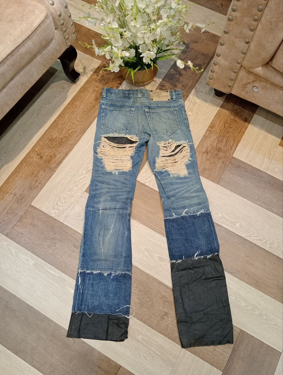 BUFFALO BOBS BUFFALO JEANS JAPAN HAGI MIX LEATHER FLARED DENIM PANTS Size US 30 / EU 46 - 11 Thumbnail
