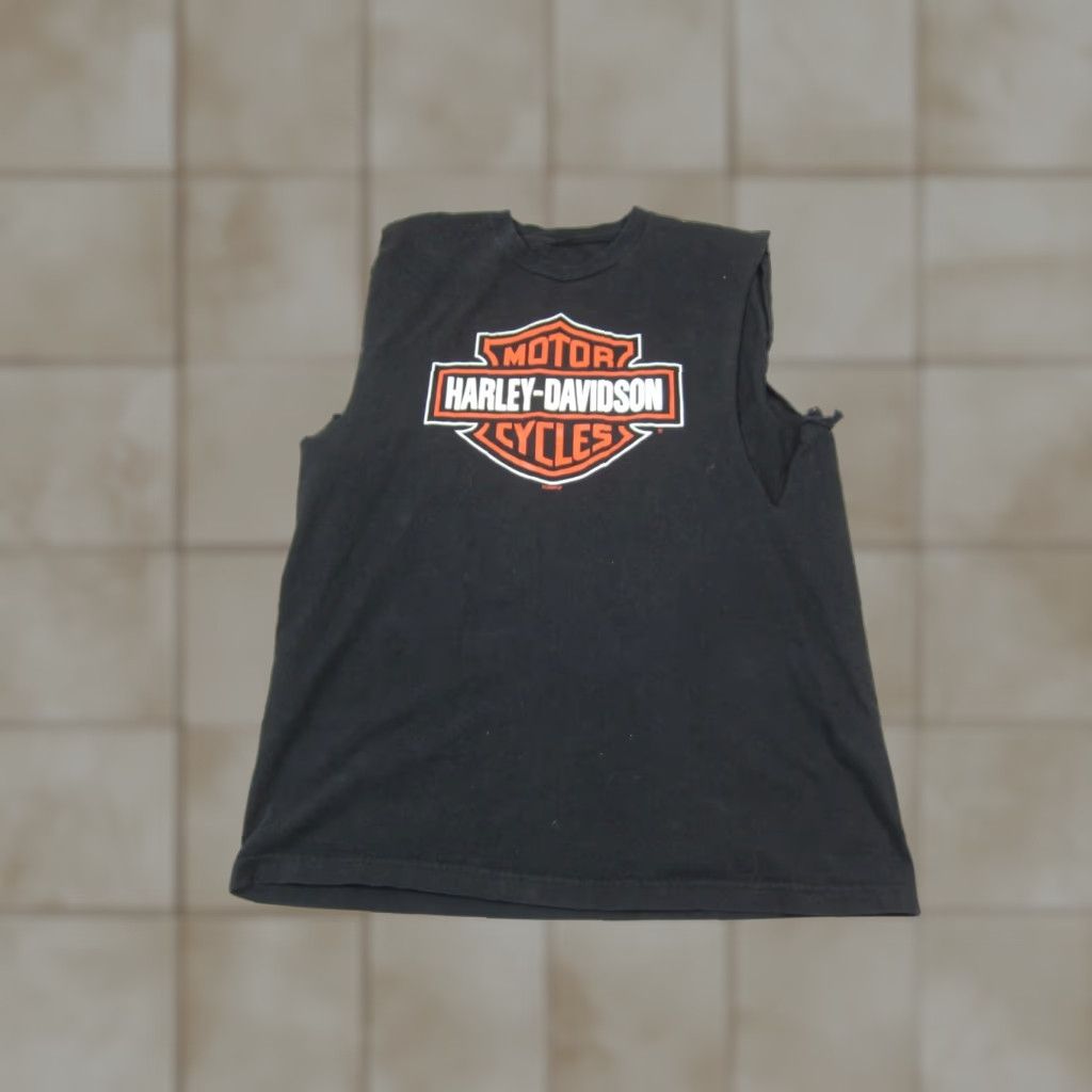 Harley Davidson VINTAGE Harley-Davidson Shirt Mens L Biker Tank Tripp's Amarillo Texas Design Graphic Print Black Cotton Logo Short Sleeveless Crew Neck 1990s? Size US L / EU 52-54 / 3 - 1 Thumbnail