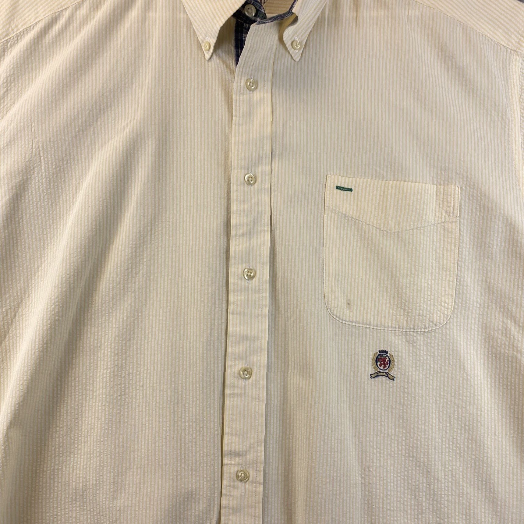 Tommy Hilfiger Tommy Hilfiger Button-Up Shirt Adult XL Yellow Blue Short Sleeve Cotton Light Stripes Casual Mens Size US XL / EU 56 / 4 - 3 Thumbnail