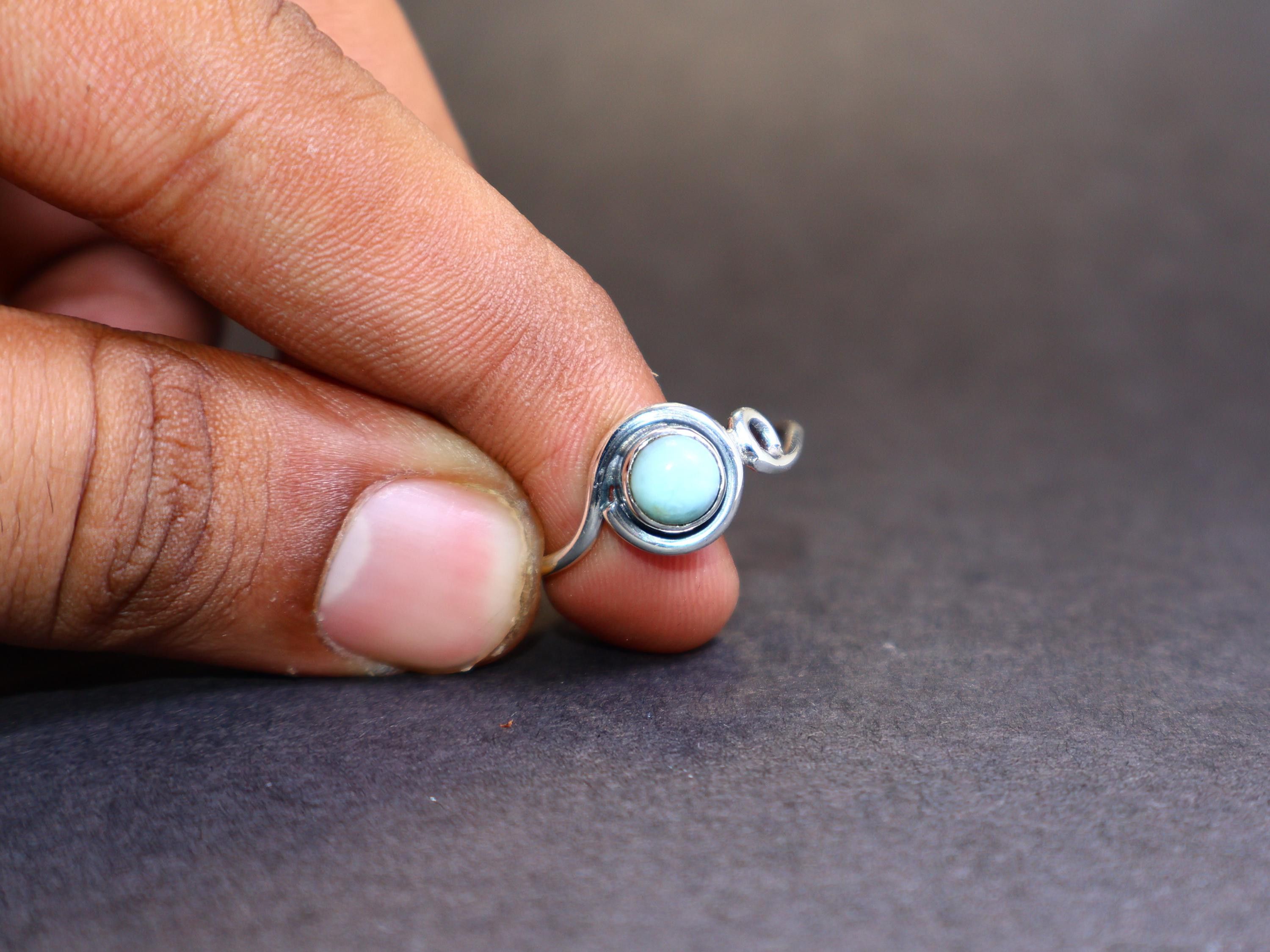 Handmade Larimar ring, Womens Jewelry, Handmade sterling Silver ring, Size ONE SIZE - 6 Thumbnail