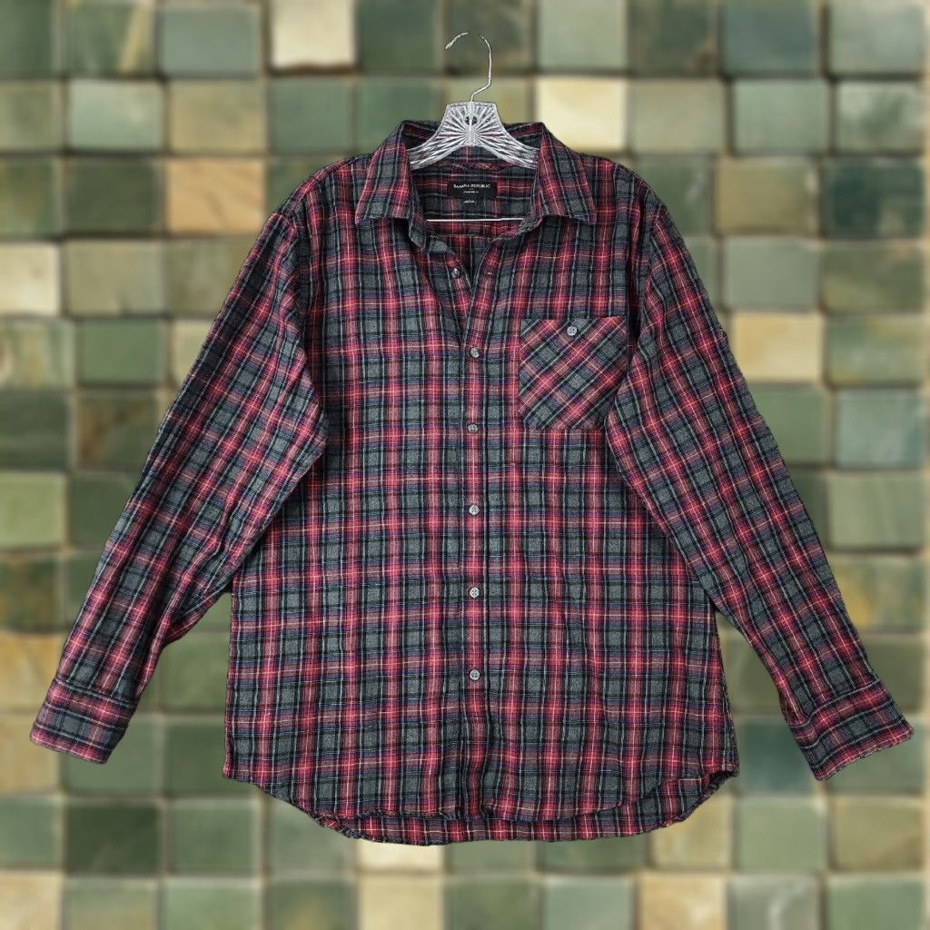 Banana Republic Banana Republic Mens Red Gray Plaid Long Sleeve Flannel Button Up Shirt Large Size US L / EU 52-54 / 3 - 1 Thumbnail