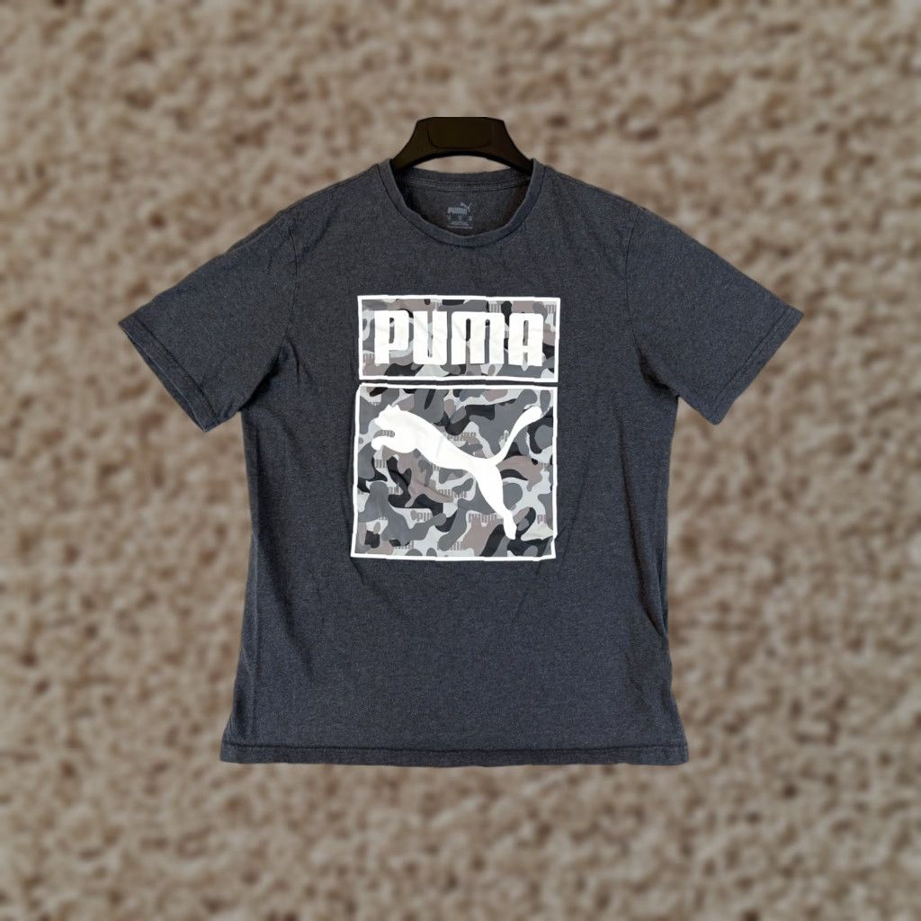Puma PUMA Camo Graphic Print Shirt Mens Small Dark Heather Gray Crew Neck 100% Cotton Size US S / EU 44-46 / 1 - 1 Thumbnail