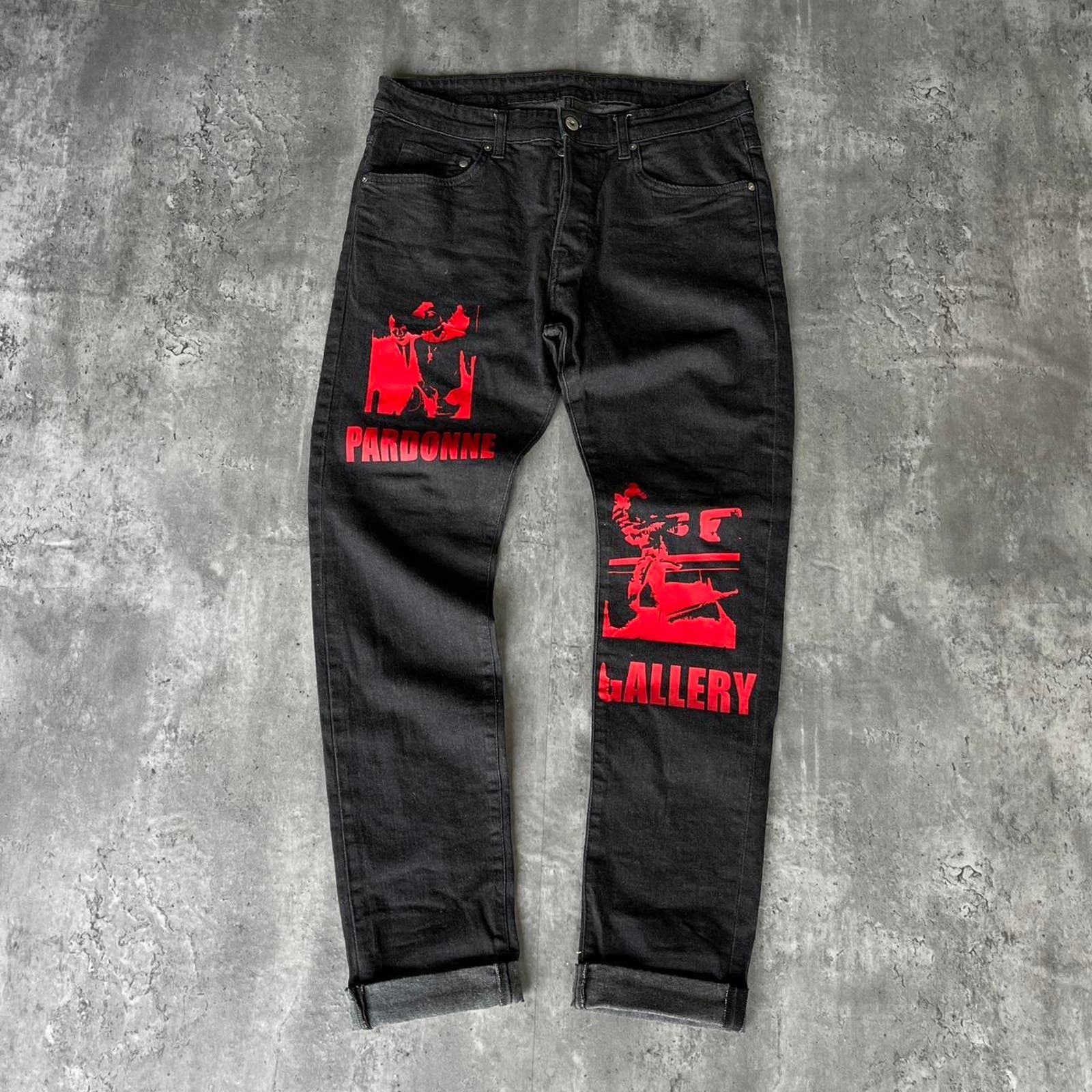 Japanese Brand × Vintage Y2K Pardonne Gallery Black & Red Streetwear Denim Jeans Size US 31 - 1 Thumbnail