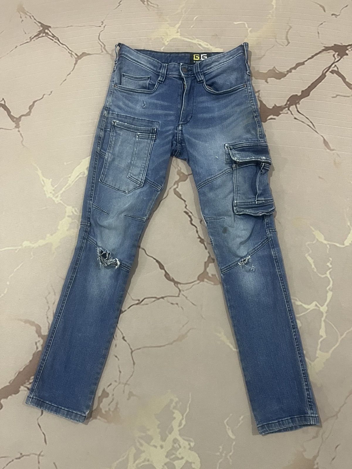 Japanese Brand G.Ground Cargo Denim Jeans Distressed Repair Streetwear Size US 28 / EU 44 - 1 Thumbnail