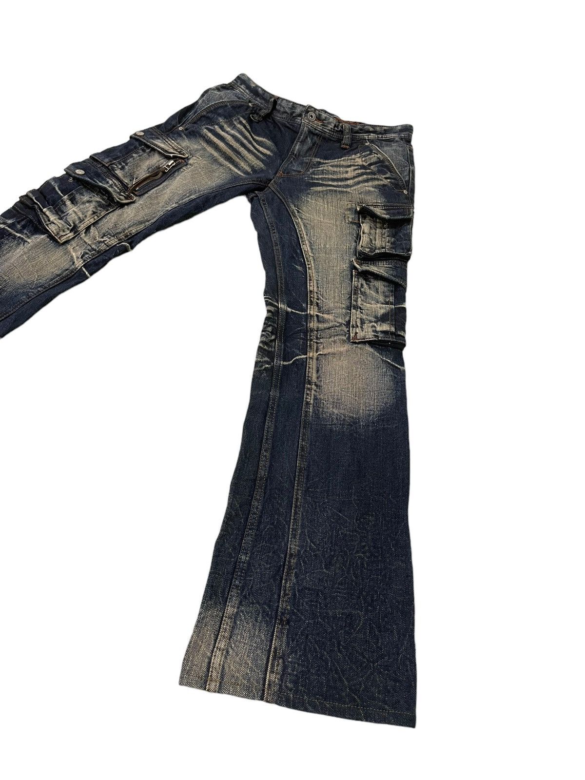 Japanese Brand Slight Flare Cargo Jeans Nicole Club Acid Wash Boot Cut 8🟦4 Size US 33 - 3 Thumbnail