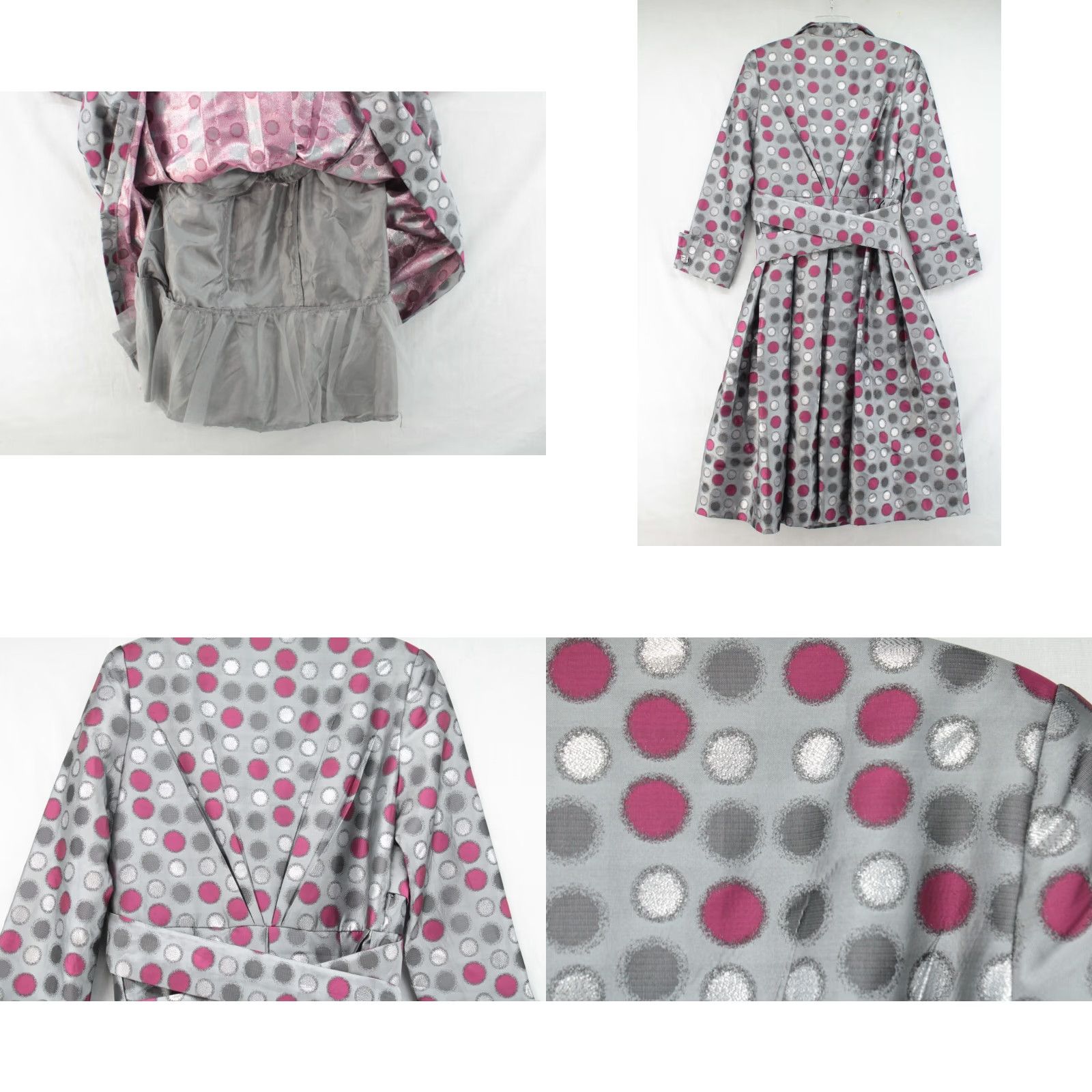 Vintage VINTAGE Dorinda Clark Cole Rose Collection Silver Party Dress Polka Dot Knee Length Lined Satin Belted Bow Shoulder Pads Womens Size 10 Size L / US 10 / IT 46 - 8 Thumbnail