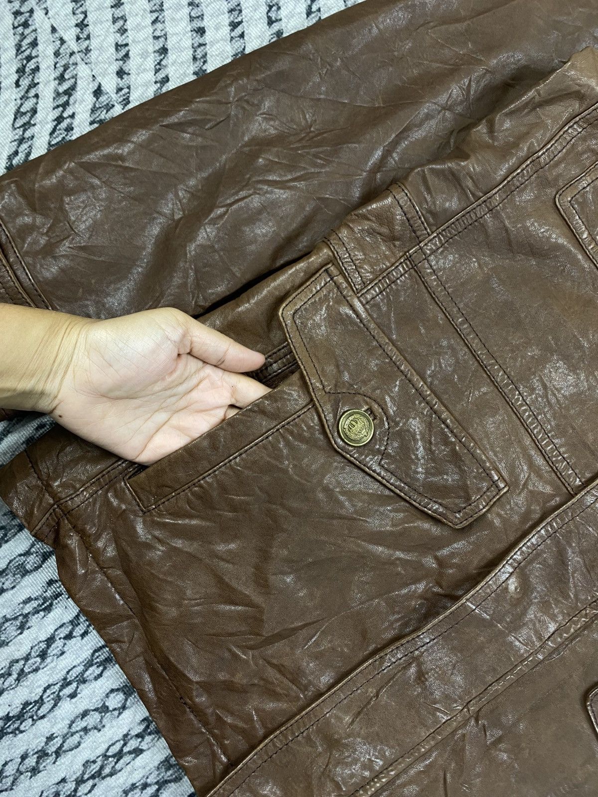 BEANPOLE 🔥Bean Pole Multipcoket Brown Stand Collar Leather Jacket Size US M / EU 48-50 / 2 - 7 Thumbnail