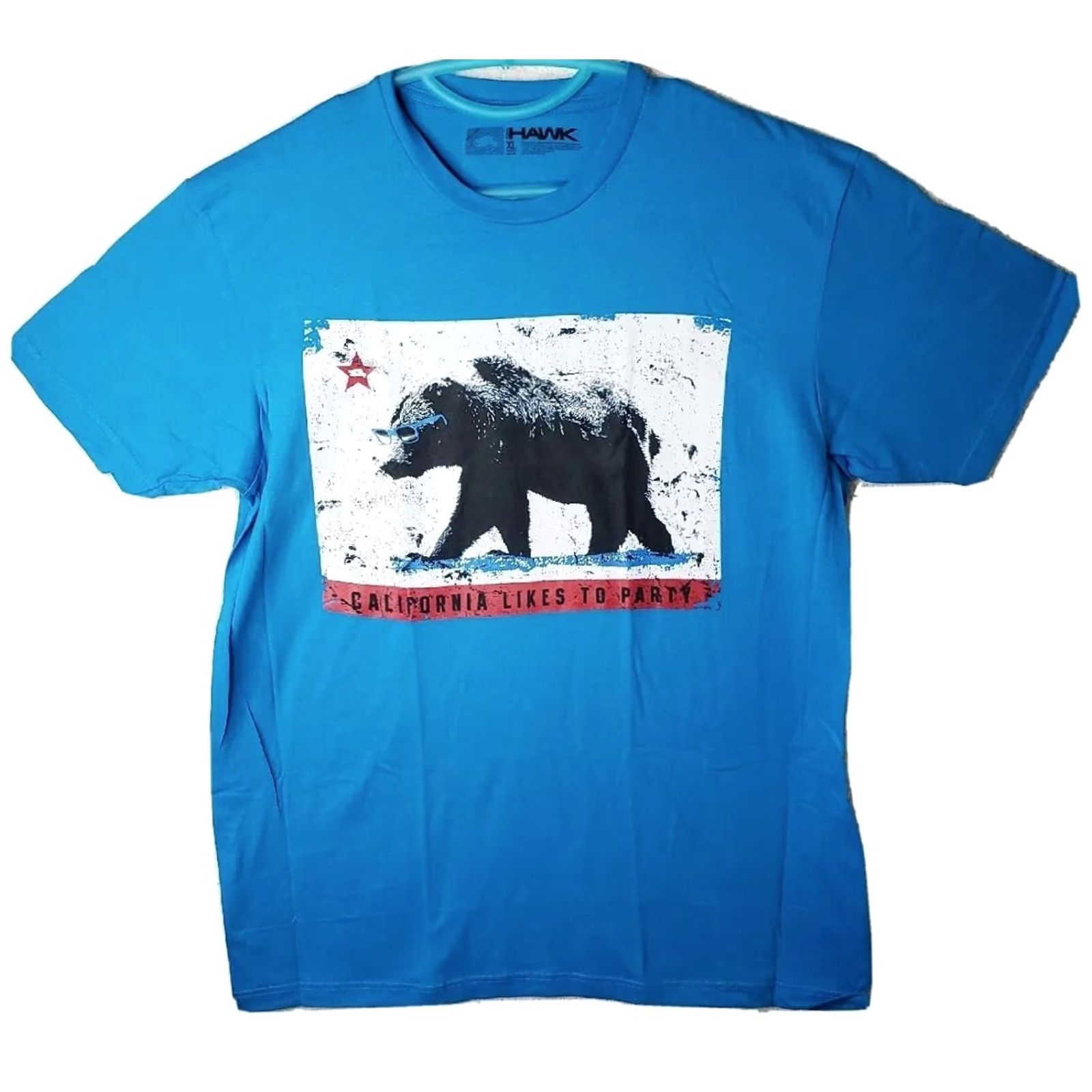 Vintage Tony Hawk T-Shirt Mens XL Blue Short Sleeve Crew Neck California Likes To Party Bear Logo Saying Graphic Print Jersey Solid Size US XL / EU 56 / 4 - 2 Thumbnail