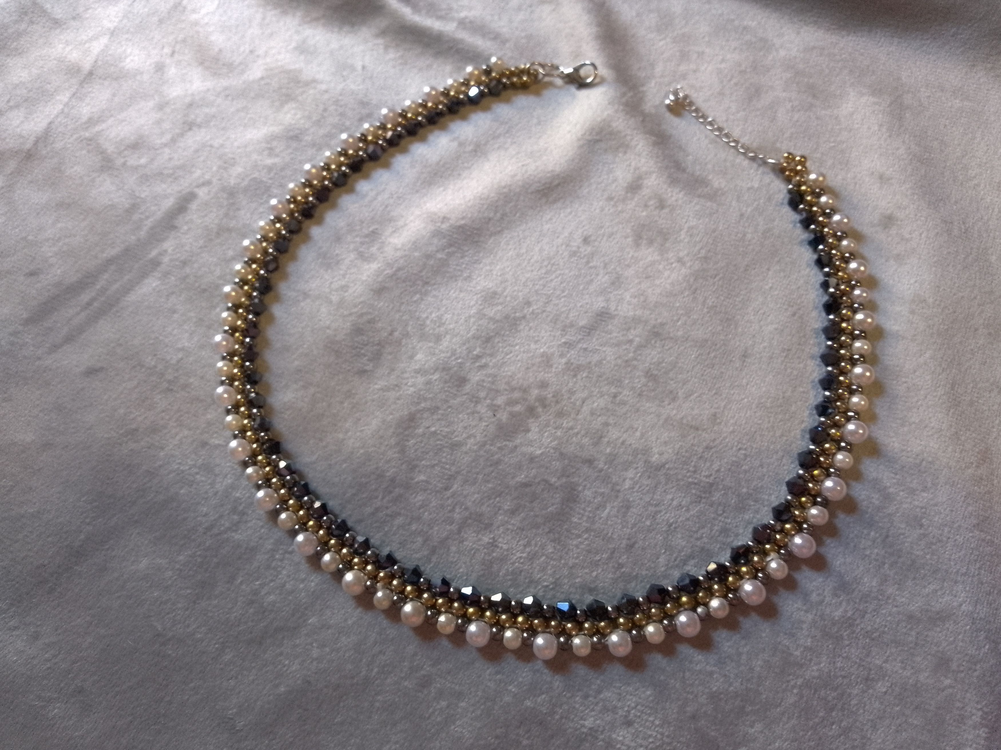 Handmade Necklace. White Pearls dark Blue crystal. Super elegant Size ONE SIZE - 5 Thumbnail