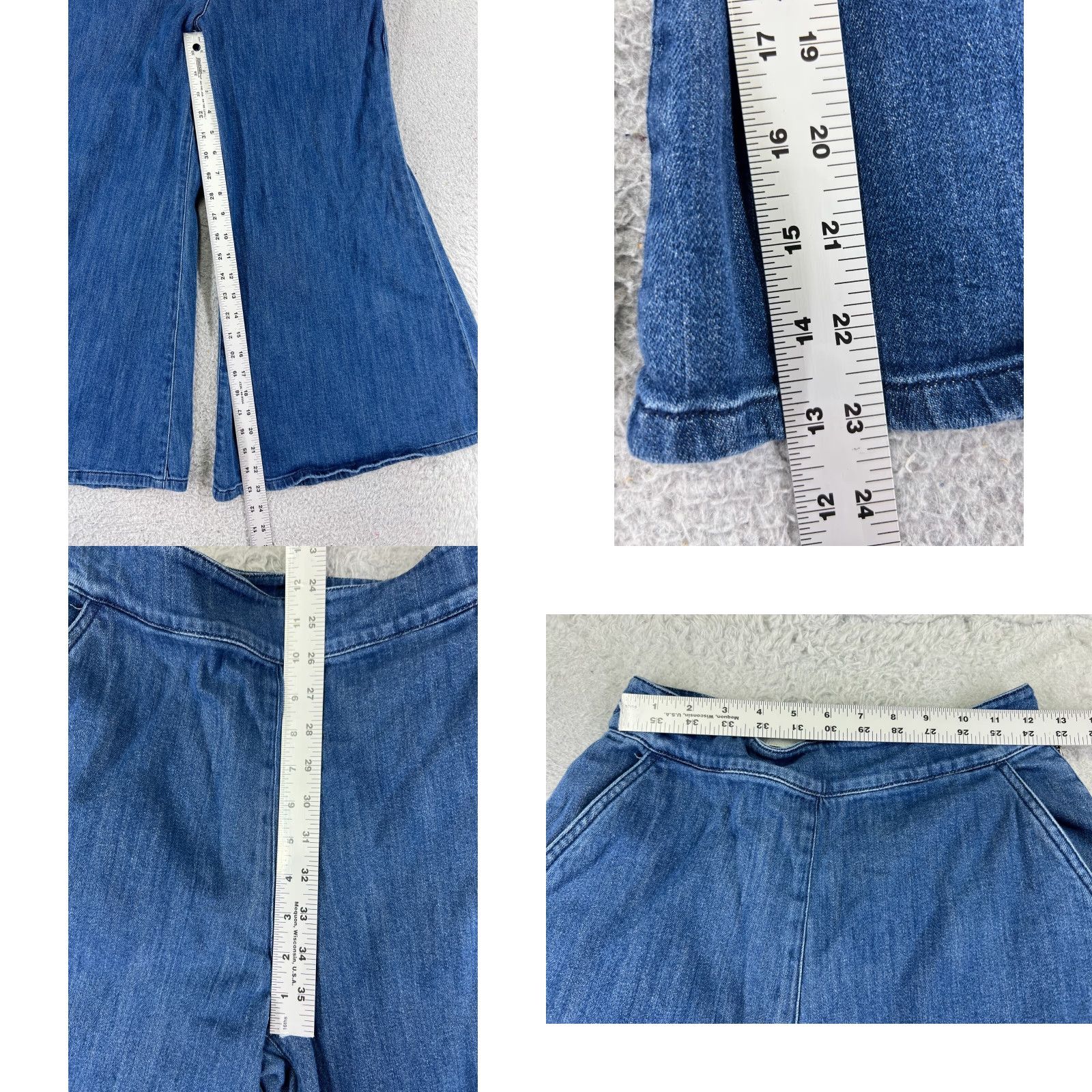Anthropologie VINTAGE Anthropologie Women's Jeans Pants 22x23 Blue Denim Wide Leg Flare Distressed Cotton Slim Fit Retro Size 26" / US 2 / IT 38 - 8 Thumbnail