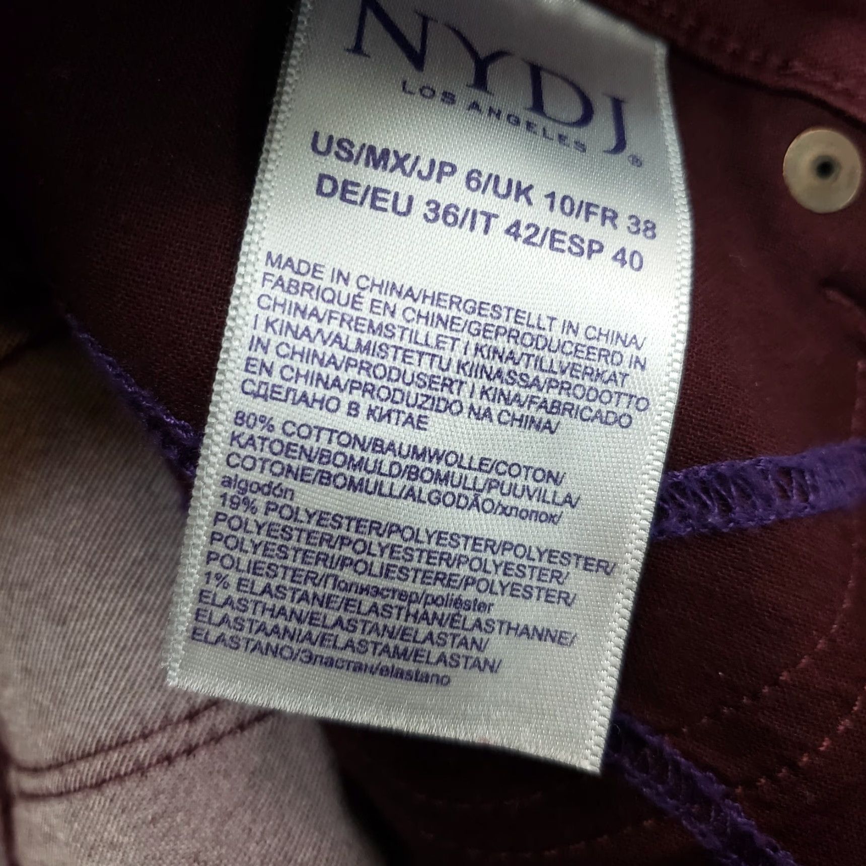 NYDJ NYDJ Womens Ami Skinny Legging Sz 6 Wine Mid Rise Cotton Blend Jeans Size 28" / US 6 / IT 42 - 7 Thumbnail