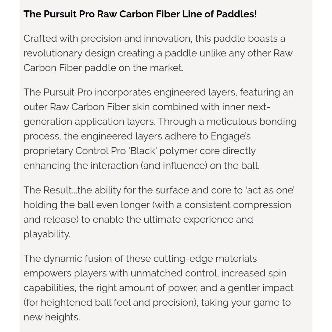 Other Engage Pursuit Pro EX 15.2mm Pickleball Paddle Raw Carbon Fi Size ONE SIZE - 3 Thumbnail