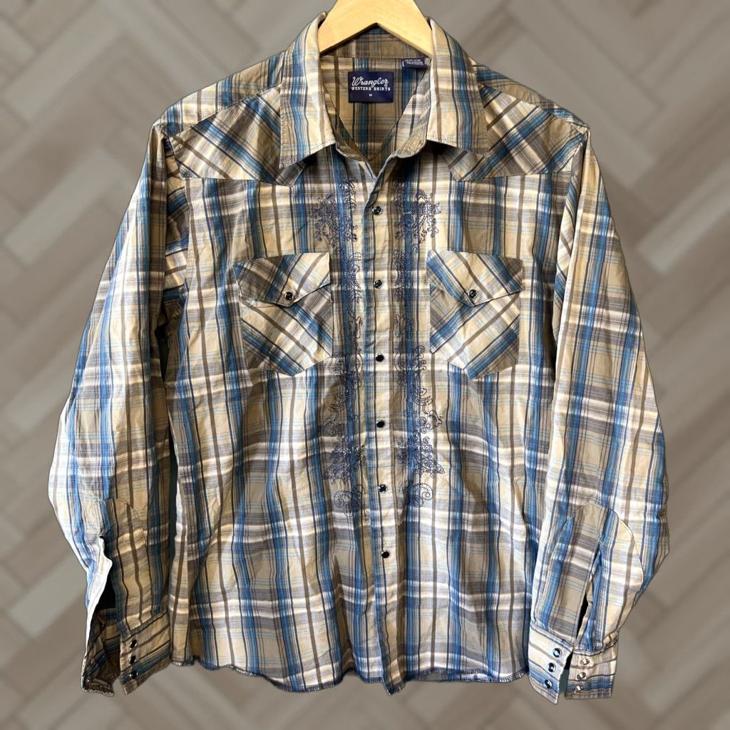 Wrangler Wrangler Shirt Mens M Medium Brown Plaid Retro Snap Button-Up Cotton Size US M / EU 48-50 / 2 - 1 Thumbnail