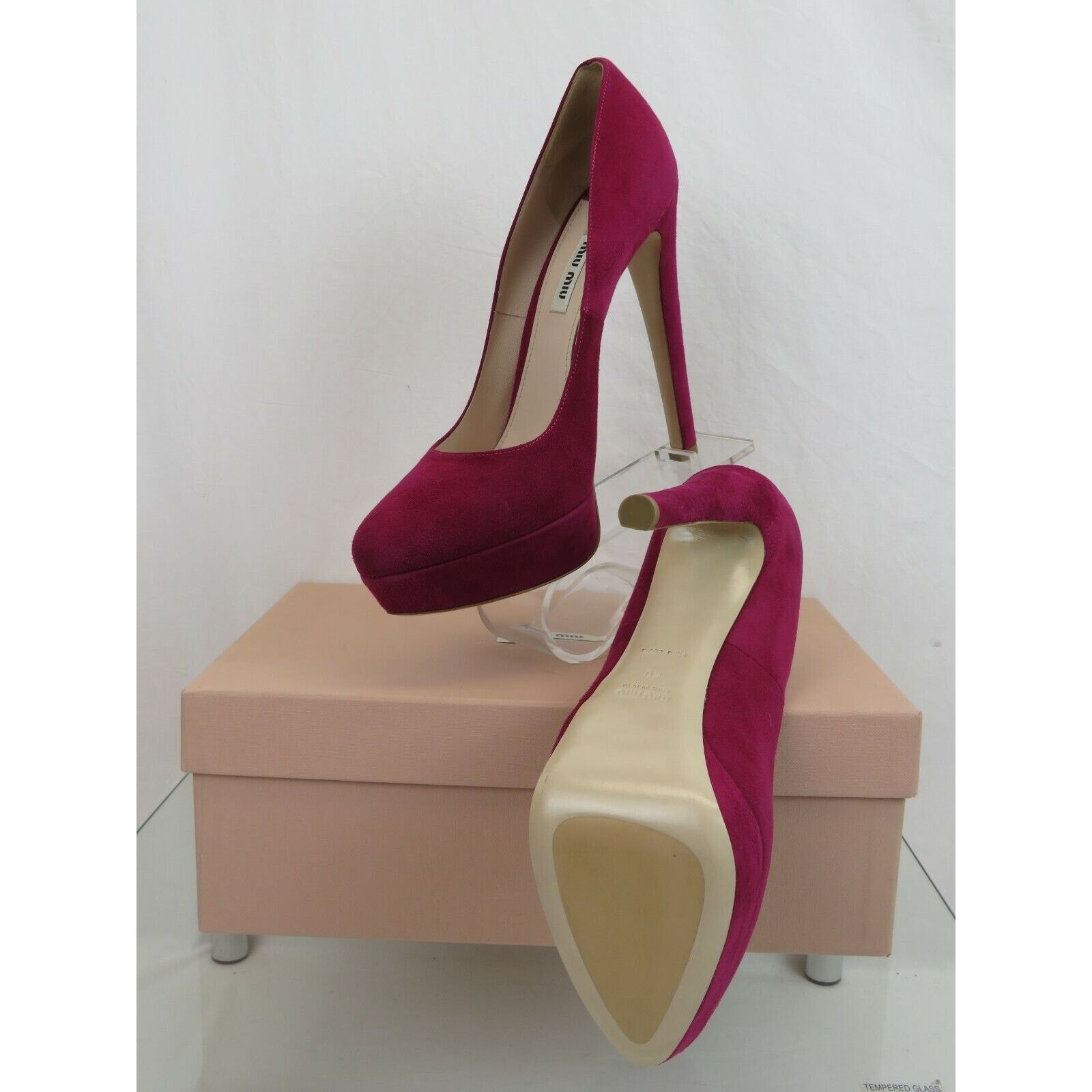 Miu Miu 5IP355 BURGUNDY SUEDE CLASSIC PLATFORM HEEL PUMPS 40 ITALY Size US 10 / IT 40 - 8 Thumbnail