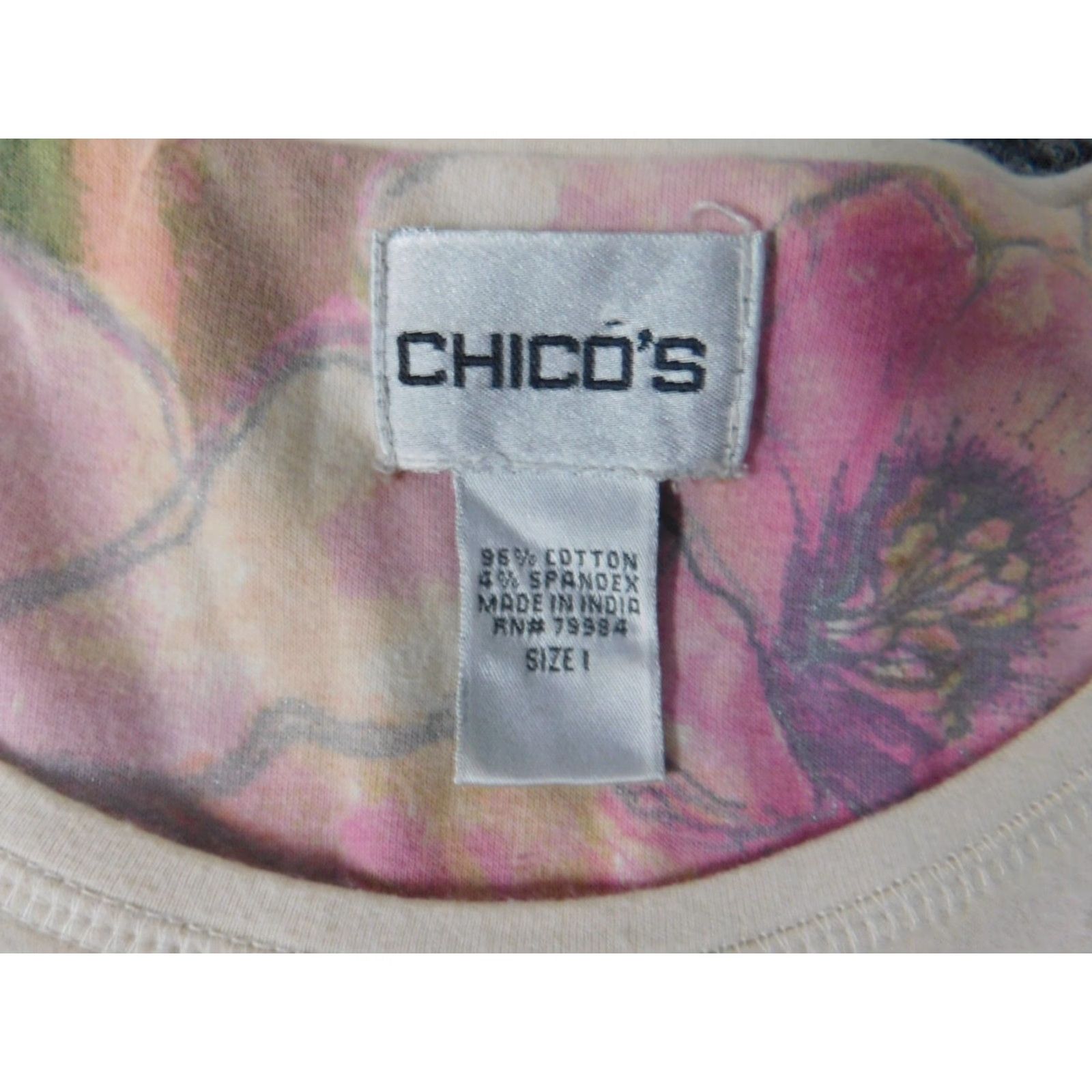 Vintage Chicos Blouse Shirt Beige Floral Crew Neck Long Sleeve Pullover Cotton Stretch Designer Womens Regular Size 1 Size XS / US 0-2 / IT 36-38 - 5 Thumbnail