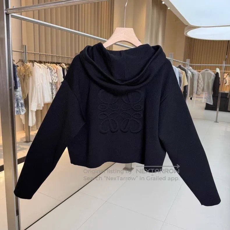Loewe Loewe Black Wool Hooded Short Jacket with Back Logo Size XS / US 0-2 / IT 36-38 - 2 Thumbnail