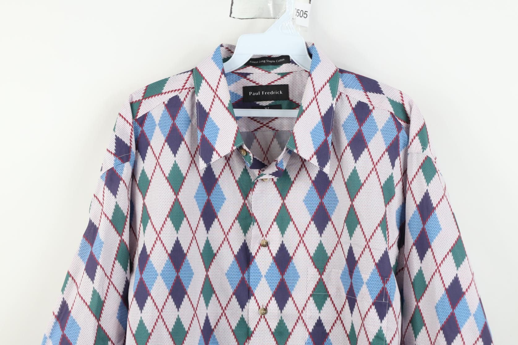 Paul Fredrick Paul Fredrick Long Staple Cotton Argyle Diamond Button Shirt Size US XL / EU 56 / 4 - 2 Thumbnail