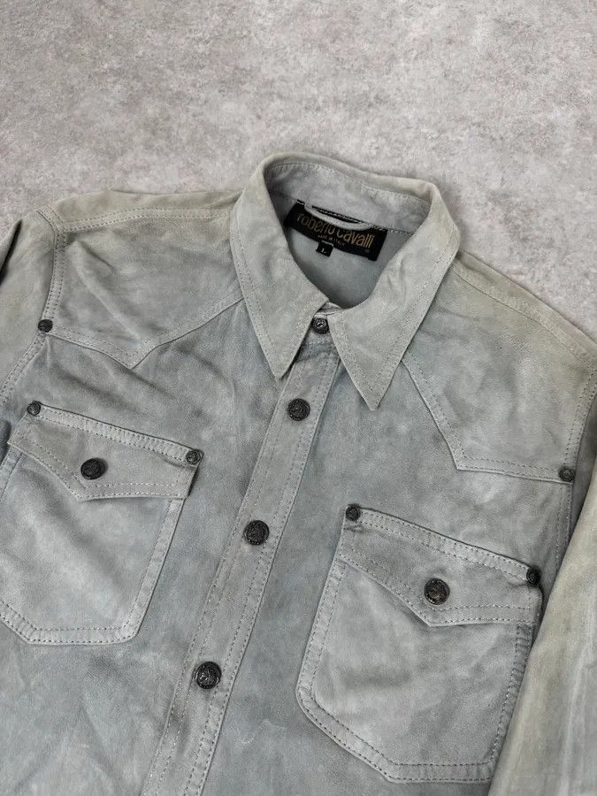 Roberto Cavalli 1990s Roberto Cavalli Baby Grey Suede Leather Shirt Size US M / EU 48-50 / 2 - 5 Thumbnail