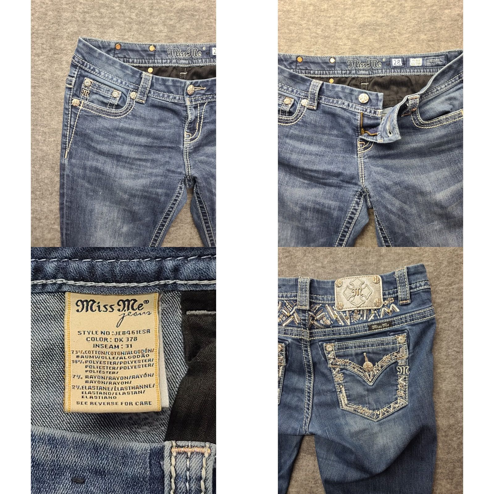 Miss Me Miss Me Jeans Womens 28x26 Skinny Fit Cuffed Mid Rise Distressed Stretch Denim Blue 5-Pocket Designer Rodeo Western Y2K Mens? Womens Size 28" / US 6 / IT 42 - 8 Thumbnail