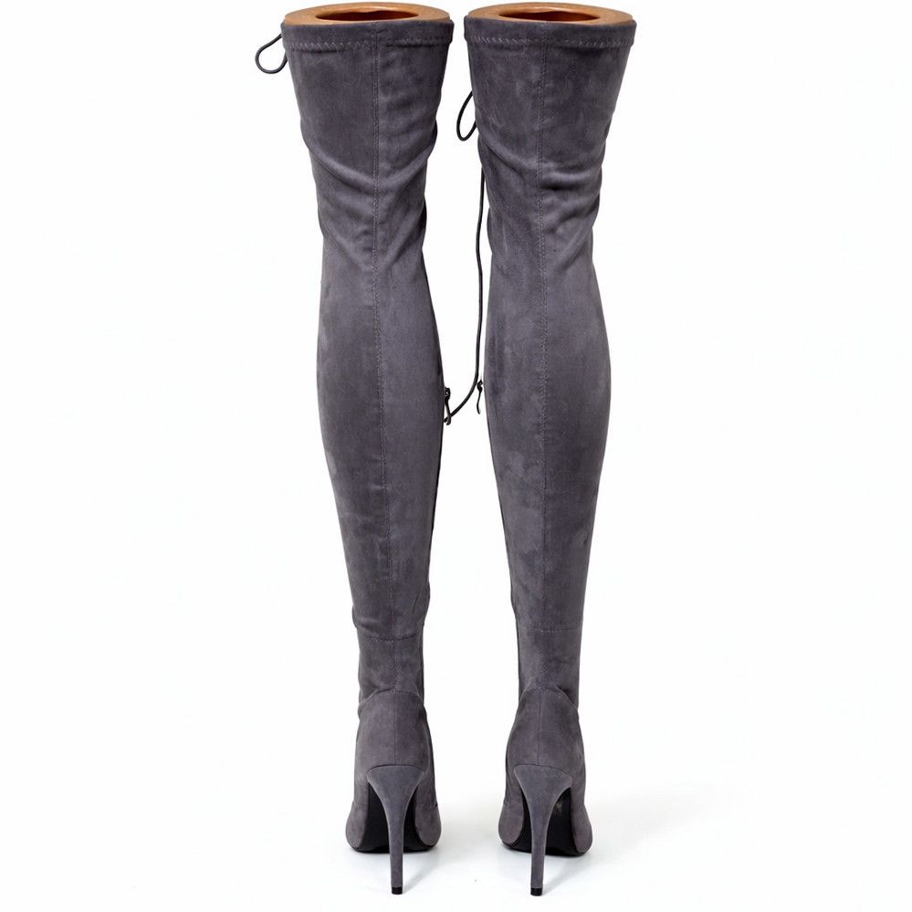 Other Top Show Gray Stretch FX Suede Lace Up Open Toe High Heel OT Size US 8.5 / IT 38.5 - 4 Thumbnail