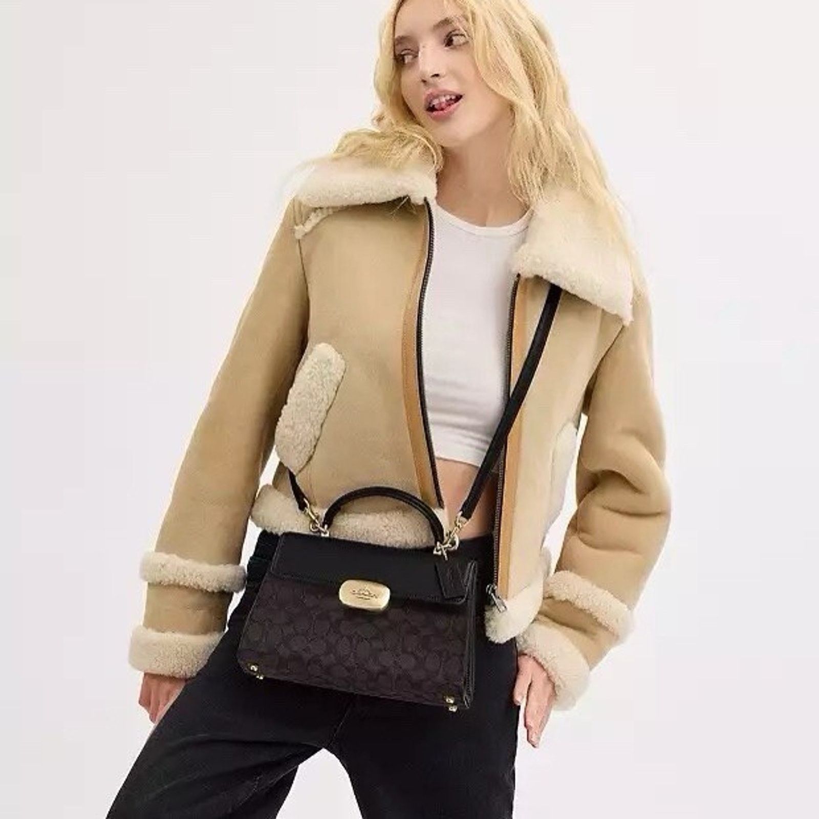 Coach NWT Coach Eliza Top Handle Bag CW012 Gold/Walnut/Black Size ONE SIZE - 7 Thumbnail