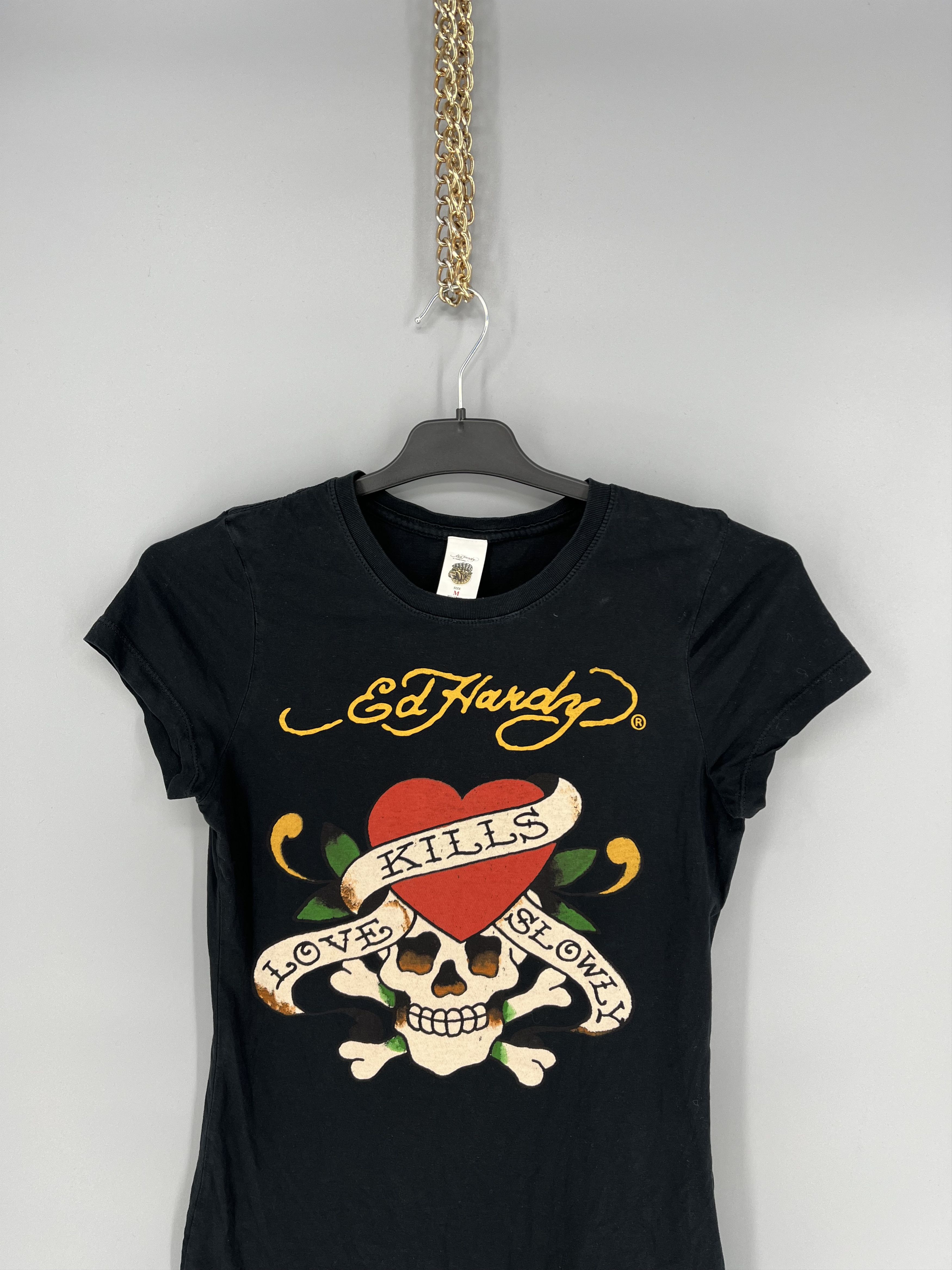 Ed Hardy Vintage Y2K Christian Audigier Women’s Rhinestones T-Shirt Size M / US 6-8 / IT 42-44 - 6 Thumbnail