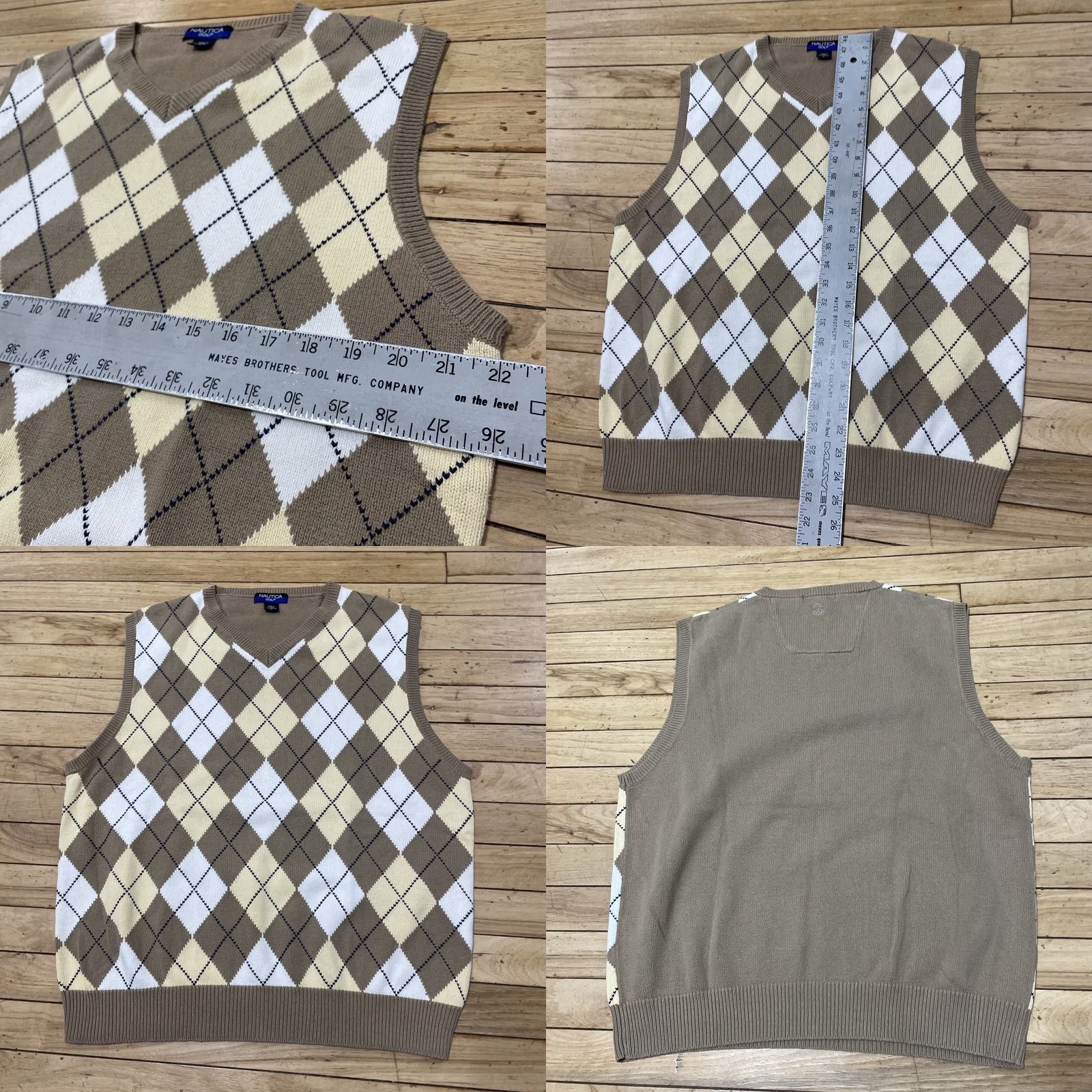 Nautica VINTAGE Nautica Men L Golf Sweater Vest Tan Brown White Argyle Diamond 90s Size US L / EU 52-54 / 3 - 8 Thumbnail