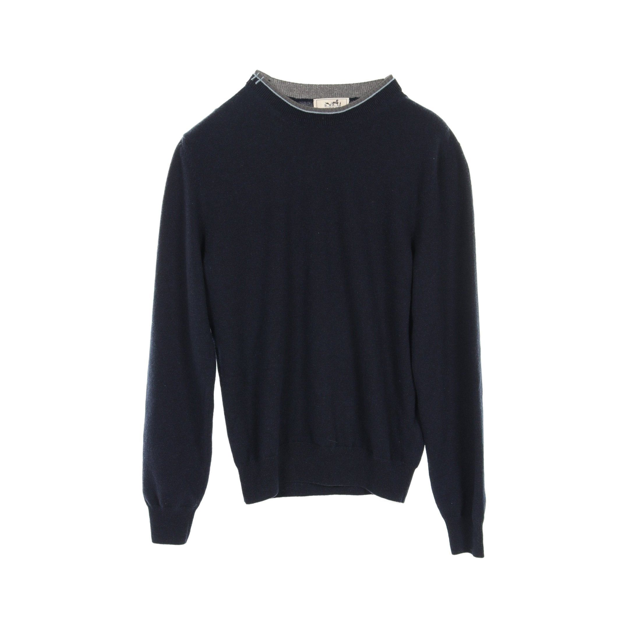 Hermes Hermes Knit H Logo Cashmere Navy Gray Light Blue Size ONE SIZE - 1 Thumbnail