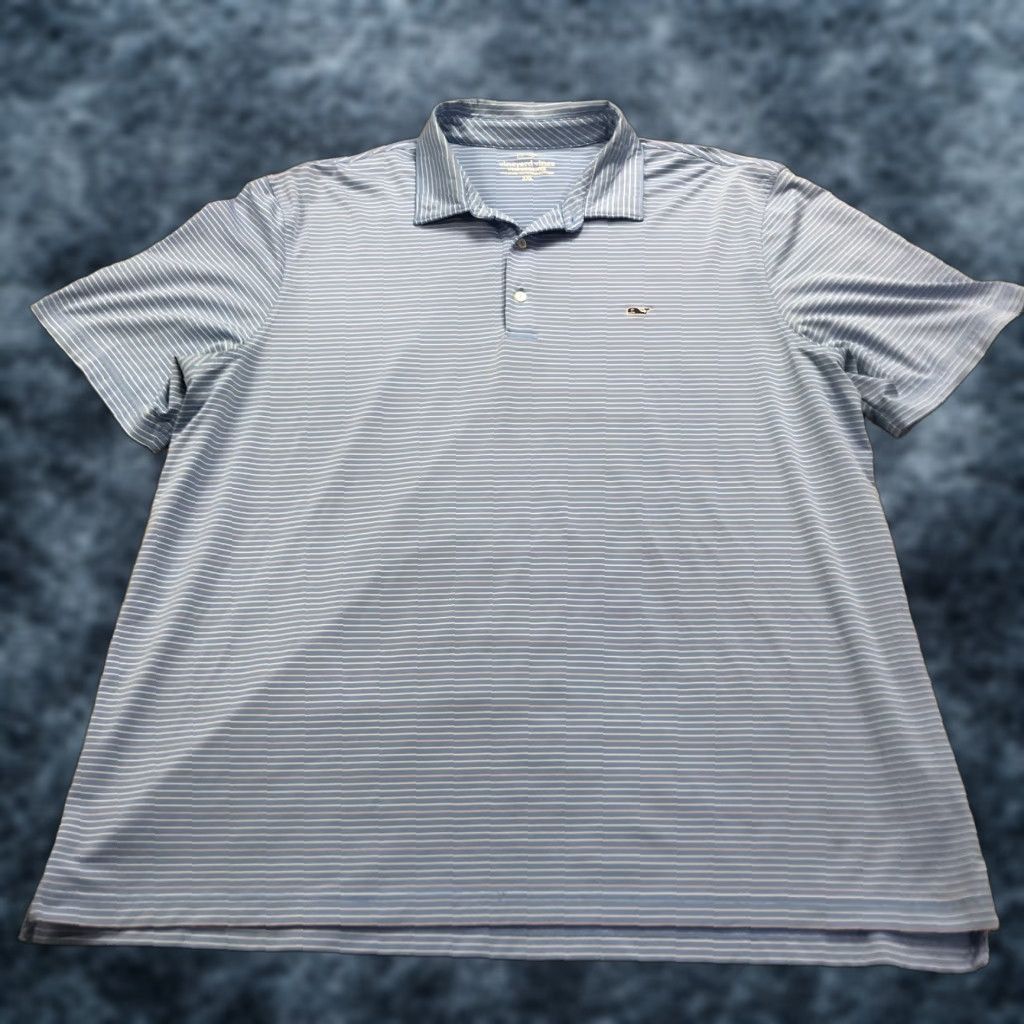 Vineyard Vines Vineyard Vines Polo Shirt Mens 2XL Blue Pink Stretch Striped Performance Golf Shirt Size US XXL / EU 58 / 5 - 1 Thumbnail
