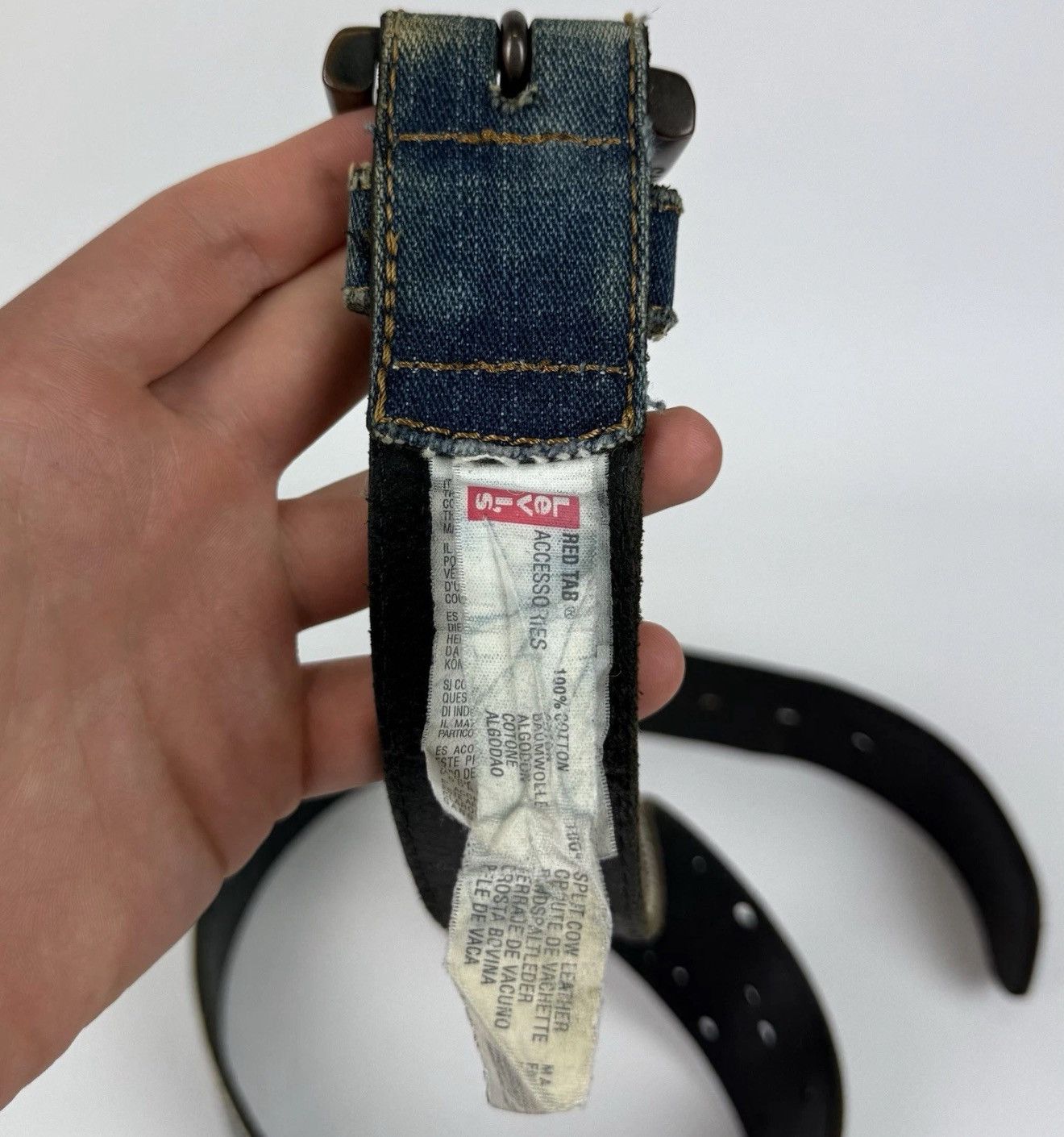 Levi's Levi’s Avant Garde Leather Denim Jeans Blue Belt Unisex Fade Size ONE SIZE - 4 Thumbnail