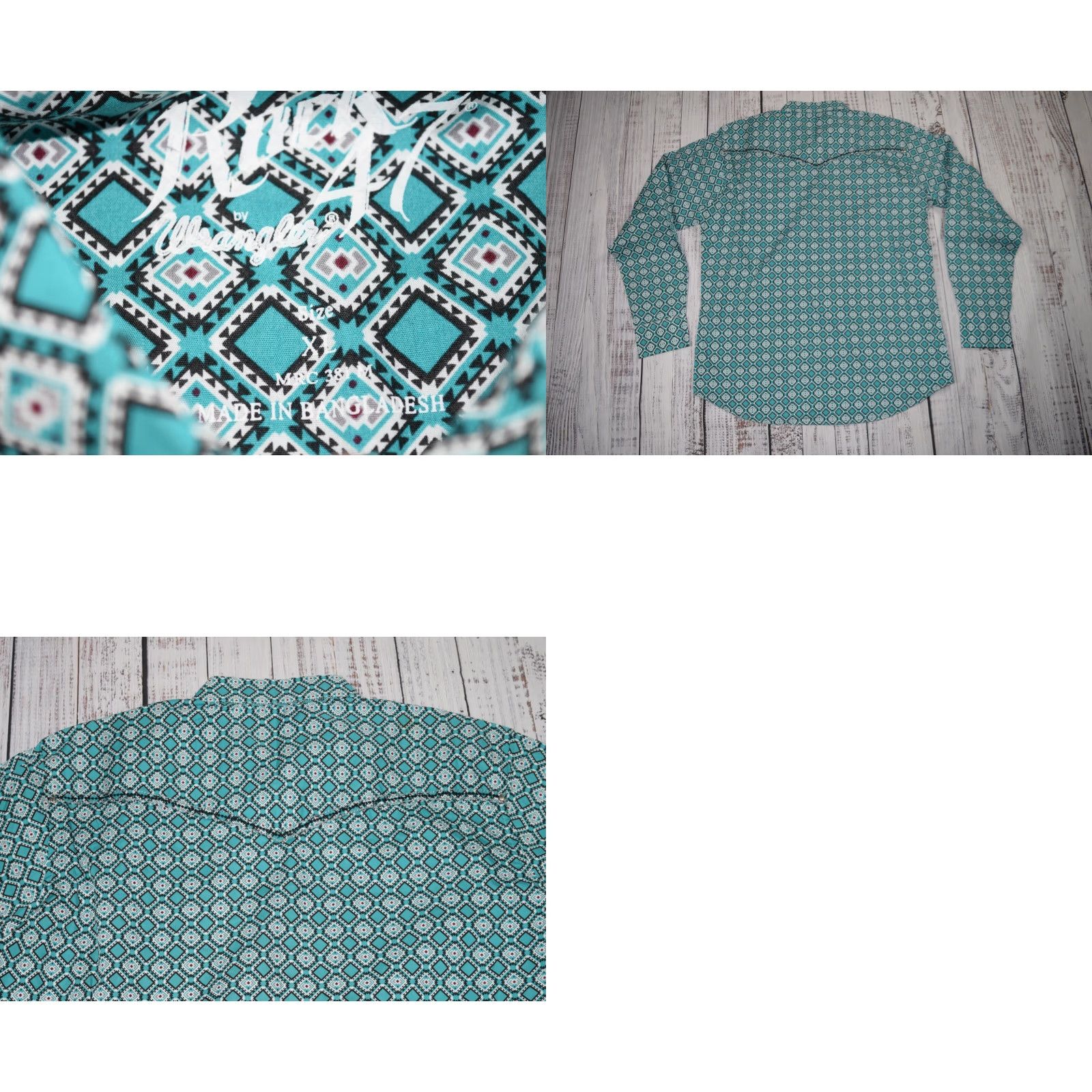 Wrangler WRANGLER ROCK 47 GEO PRINT Button-Up Shirt XL Teal Mens Cowboy Western Snap Size US XL / EU 56 / 4 - 8 Thumbnail
