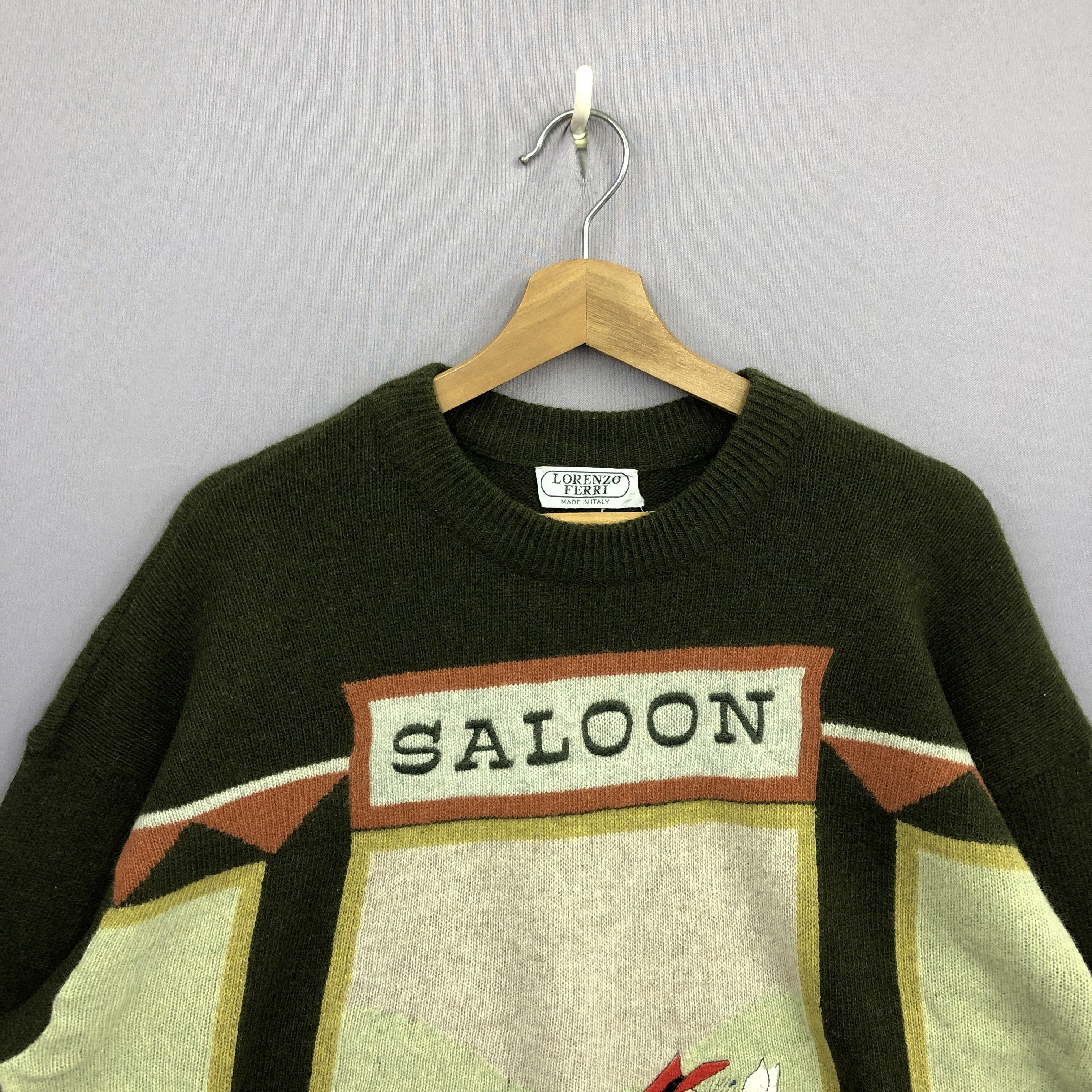 Homespun Knitwear Vintage Lorenzo Ferri Saloon Cartoon Knit Sweater Sweatshirt Size US XL / EU 56 / 4 - 4 Thumbnail