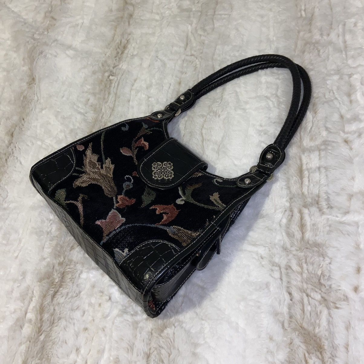 Vintage *SOLD* Rossetti Black + Floral Vintage Whimsy Unique Handbag Size ONE SIZE - 1 Thumbnail
