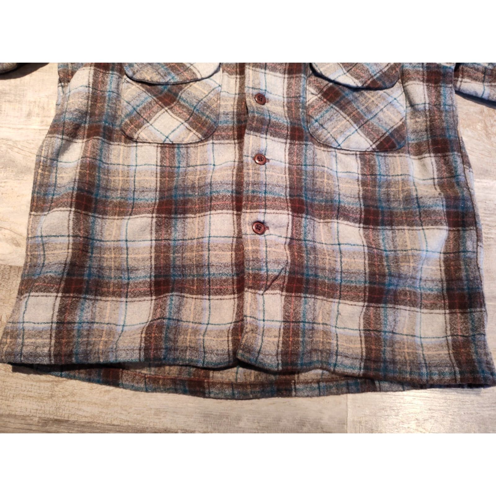 Pendleton VINTAGE Pendleton Board Shirt Button-Up Wool Leather Elbow Patches 60s USA Made Blue Plaid Small Unisex Adults Mens Womens Size US S / EU 44-46 / 1 - 5 Thumbnail