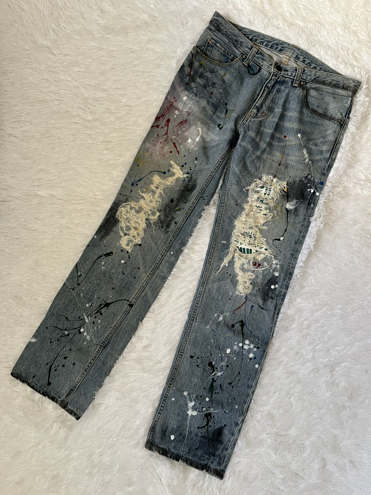 Pre-owned Number N Ine Number (n)ine "welcome To The Shadow" Paint Splatter Denim In Blue