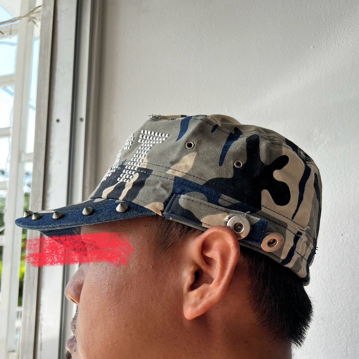 Japanese Brand Egoist Camo Distressed Studded Patrol Hat Size ONE SIZE - 11 Thumbnail