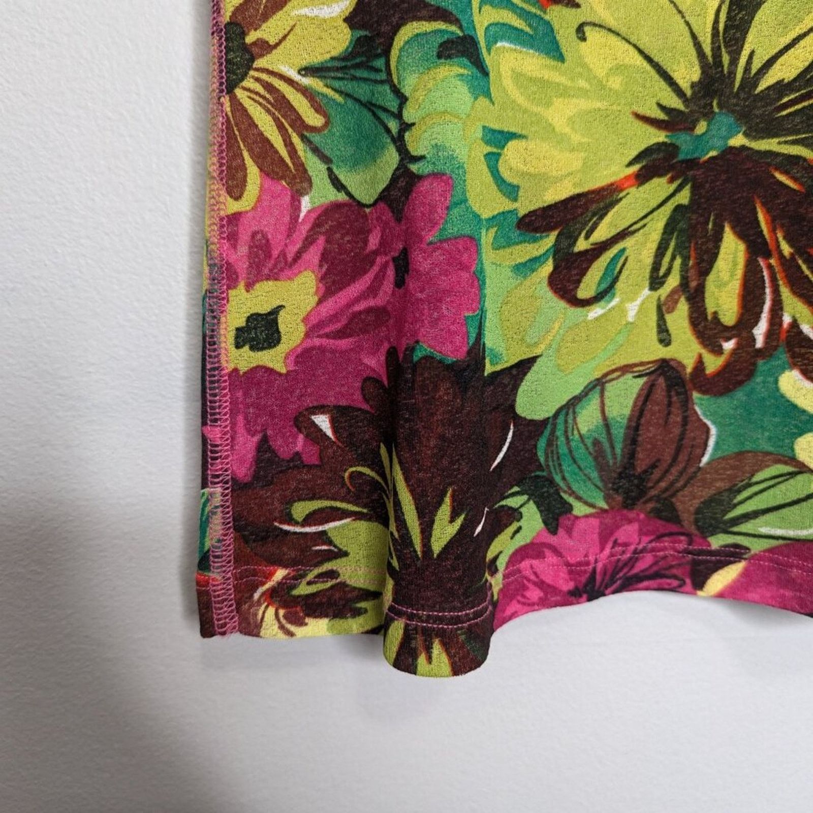 Vintage Vintage Y2k Pink Green Floral Print Short Sleeve Crew Neck Size M / US 6-8 / IT 42-44 - 5 Thumbnail