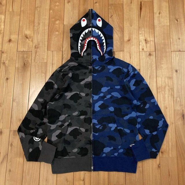 Bape BAPE Black camo × Blue camo Separate Shark Full Zip Hoodie Size US M / EU 48-50 / 2 - 1 Thumbnail