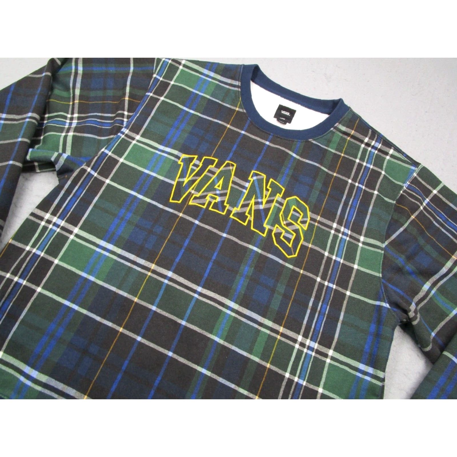 Vans VANS Mens Blue Plaid Sweatshirt Crew Neck Long Sleeve Pullover Embroidered Spellout Logo Shirt Size US L / EU 52-54 / 3 - 2 Thumbnail