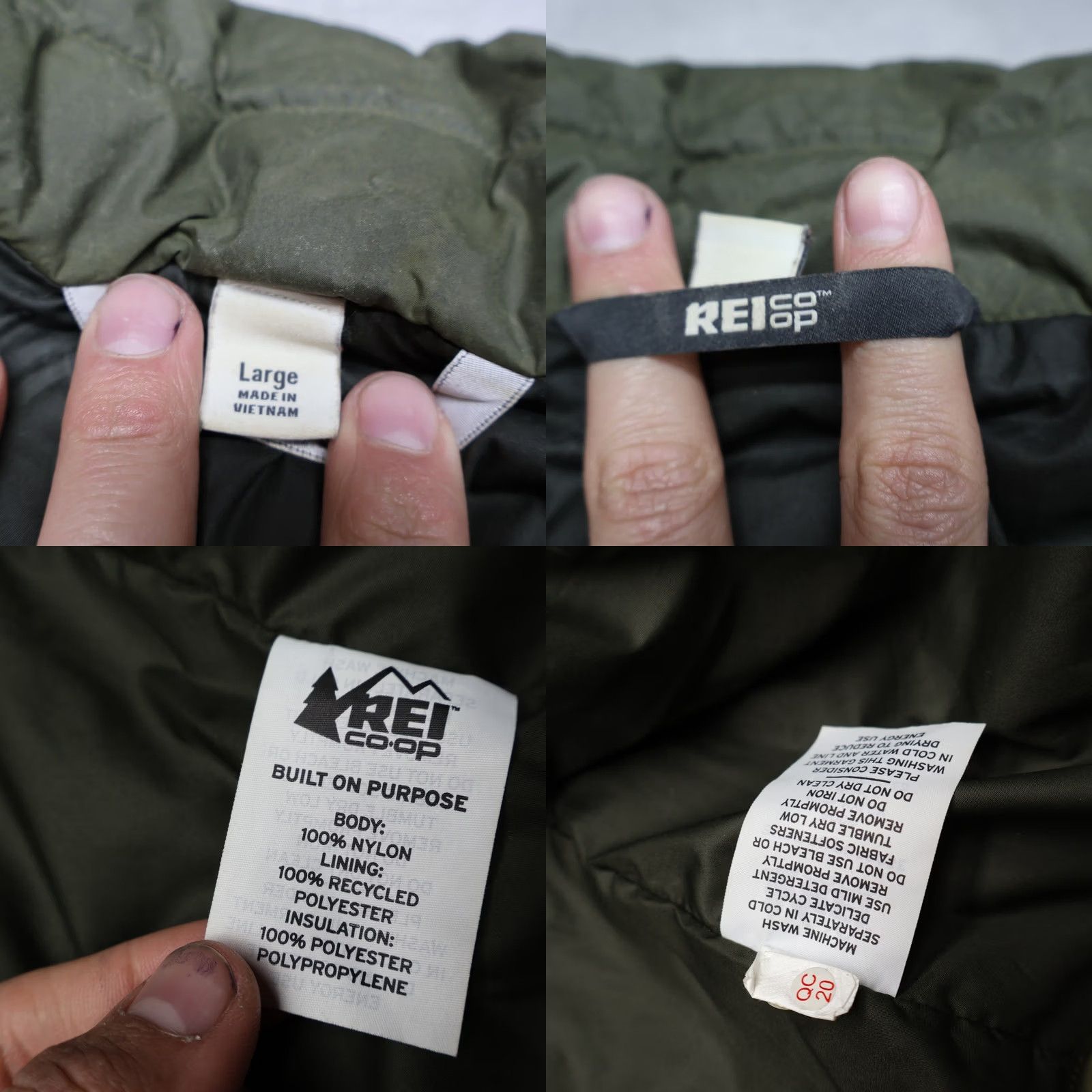 Vintage REI Jacket Mens Large Green Insulated Full Zip Puffer Outdoor Wind Rain Quilted Nylon Stand-Up Collar Size US L / EU 52-54 / 3 - 8 Thumbnail