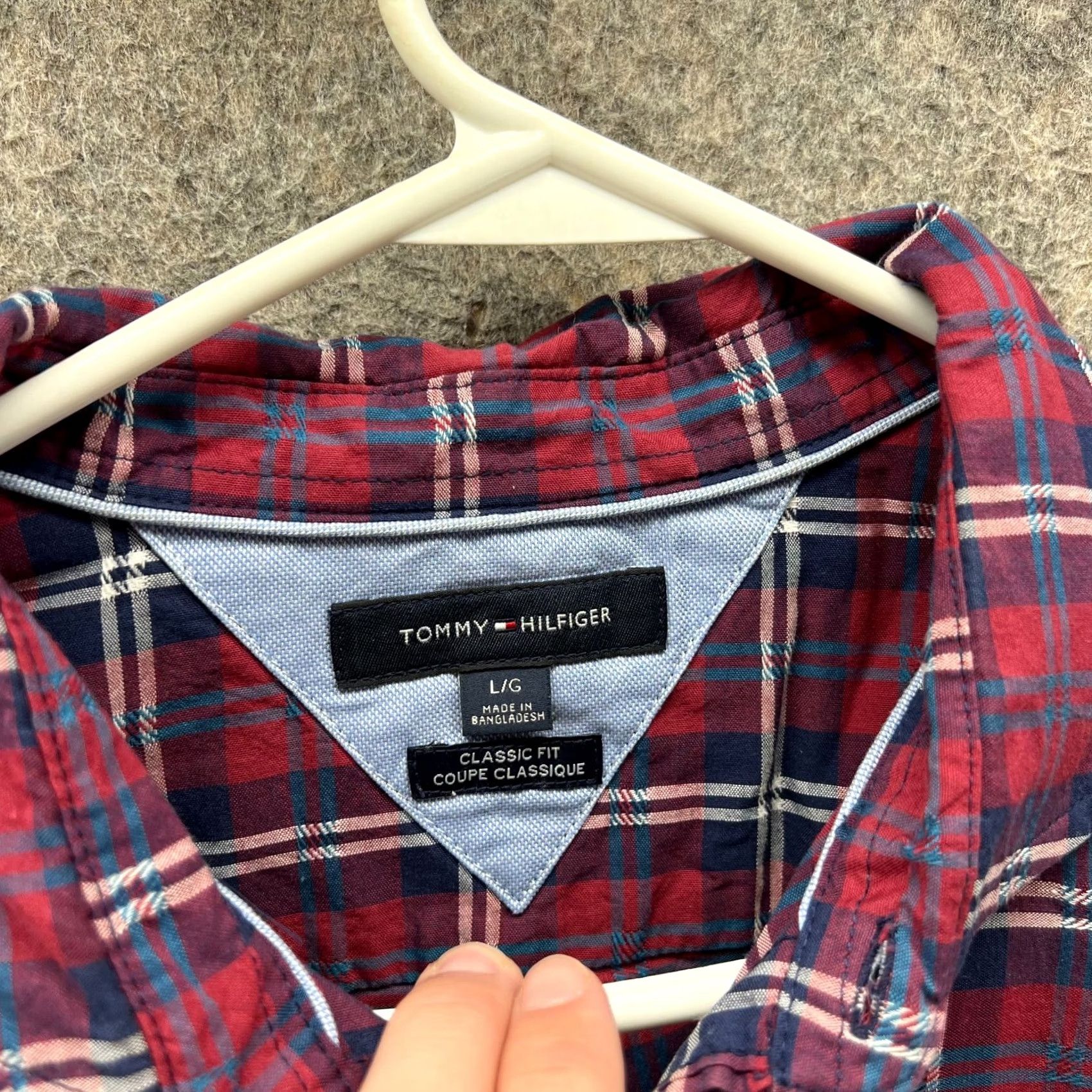 Tommy Hilfiger VINTAGE Tommy Hilfiger Dress Shirt Men L Red Blue Button-Down Plaid Classic Preppy Shirt Size 42R - 2 Thumbnail